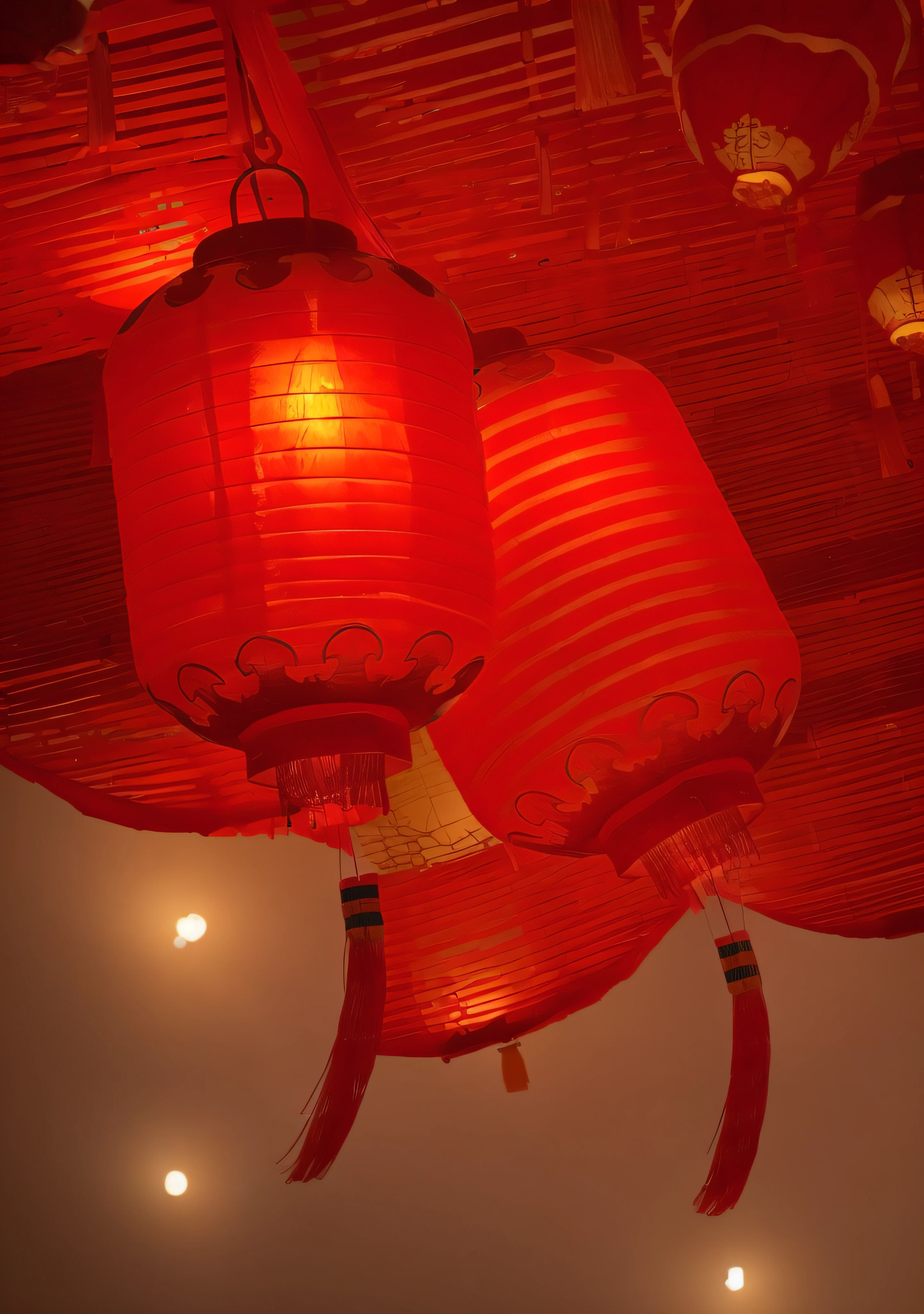 Two red Chinese lanterns hanging on a rope, Red lanterns, chinese lanterns, floating chinese lampoons, lanterns, Kong Ming lantern in the sky, lanterns, colorful lanterns, straw, hd illustration, Drinking tea and paper lanterns, Hang lanterns, Colorful paper lanterns, Chinese, with paper lanterns, glowing paper lanterns, Chinese traditional, Yellow lanterns, warm lantern lighting