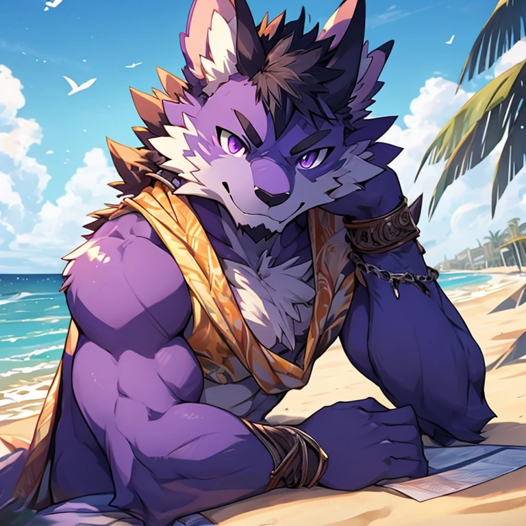 {{tmasterpiece}}, shaggy,Best quality at best, extremely detaild的 CG unified 8k wallpapers, 电影灯光, , beautidful eyes, , side looking, Seafront,sandbeach,the only person,Submit to,intoxicated,face flushed,Ren Paulin,sharp talons,nakeness,purpleeyes,Purple skin