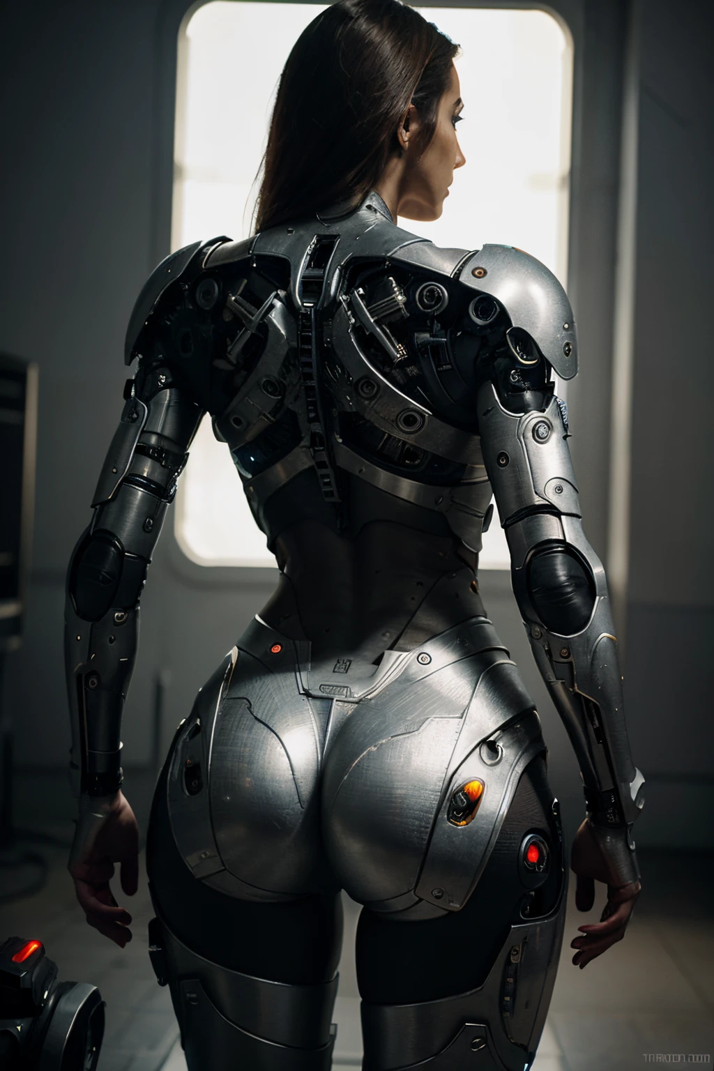 Sci-Fi, a cyborg shot from behind, 16k, sharp, perfect ???????, insanely detailed, dynamic lighting, amazingly beautiful, geometric digital painting, otherworldly, intricate, diffuse, fantastic artwork