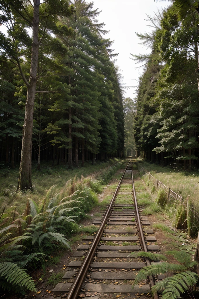 Towering trees, forest trails, phytoncidia, ferns, abandoned railway tracks, miscanthus