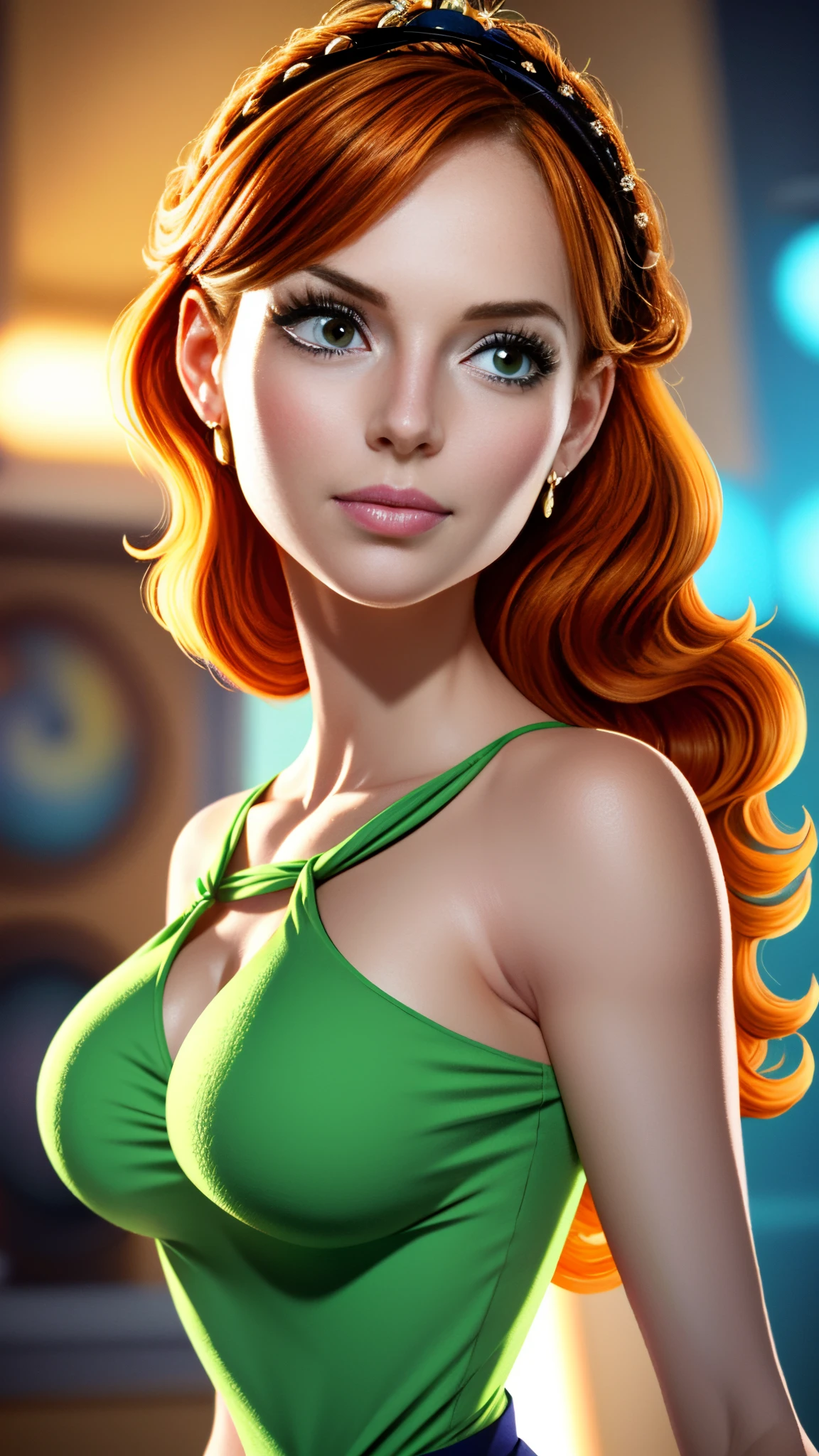 Uma garota ruiva em uma obra prima de 8k, com detalhes insanos, in a cute and bright comic style. A garota tem um rosto claro e olhos claros. Artwork is of the highest quality with consistent colors and lighting. The overall style is mysterious, adding a touch of mystery to the image.