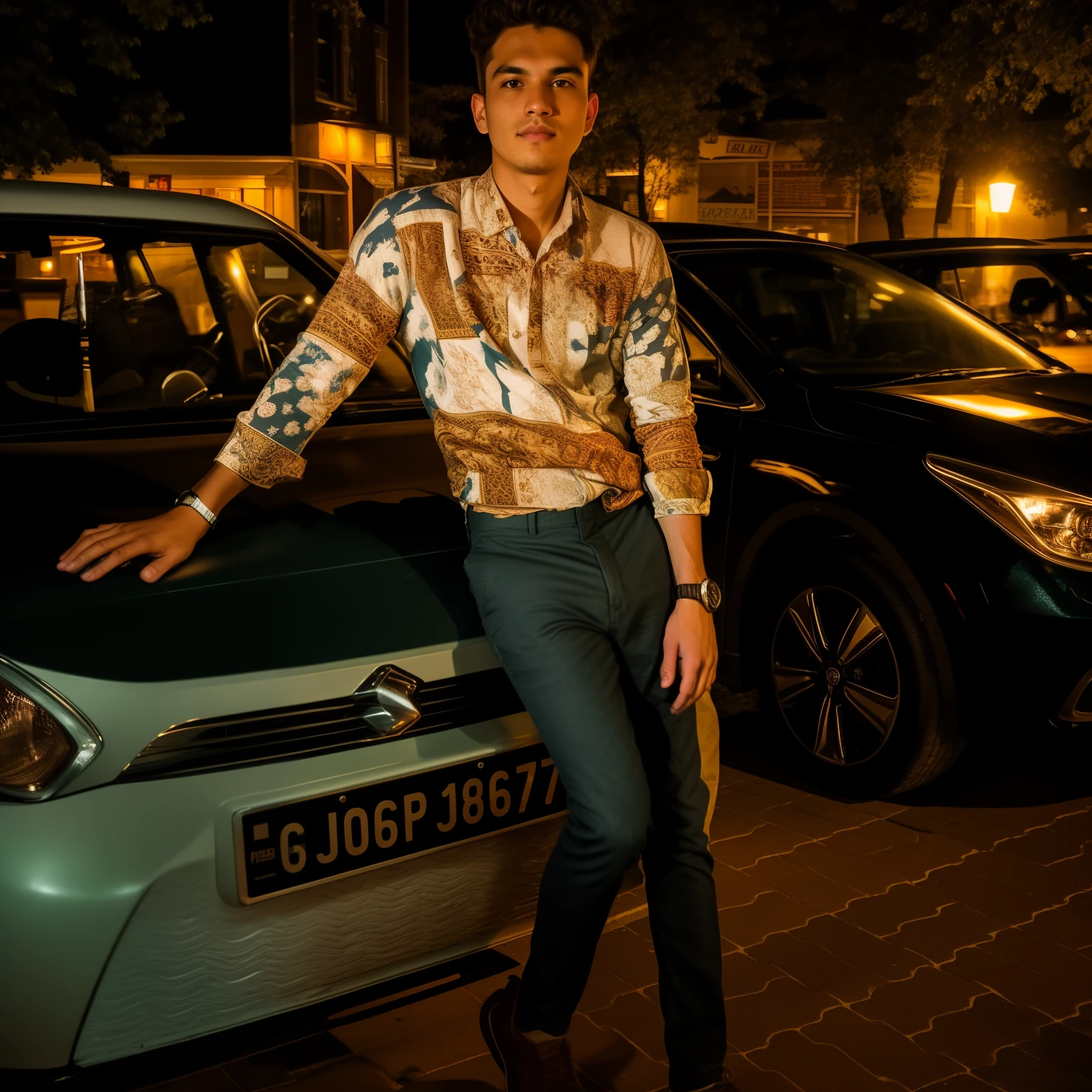 A young man in his mid-20s wearing casual clothes stands in the middle of a city street at night. The raw photo captures the essence of his character and surroundings. The man's skin is highly detailed, with every pore and wrinkle clearly visible (high detailed skin:1.2). The photo is taken with a DSLR camera, specifically the Fujifilm XT3, ensuring top-notch quality. The image is of the highest resolution, 8K UHD, bringing out every intricate detail. Soft lighting adds a gentle glow to the scene, enhancing the atmosphere of the night. The photo has a touch of film grain, giving it a timeless and nostalgic feel.