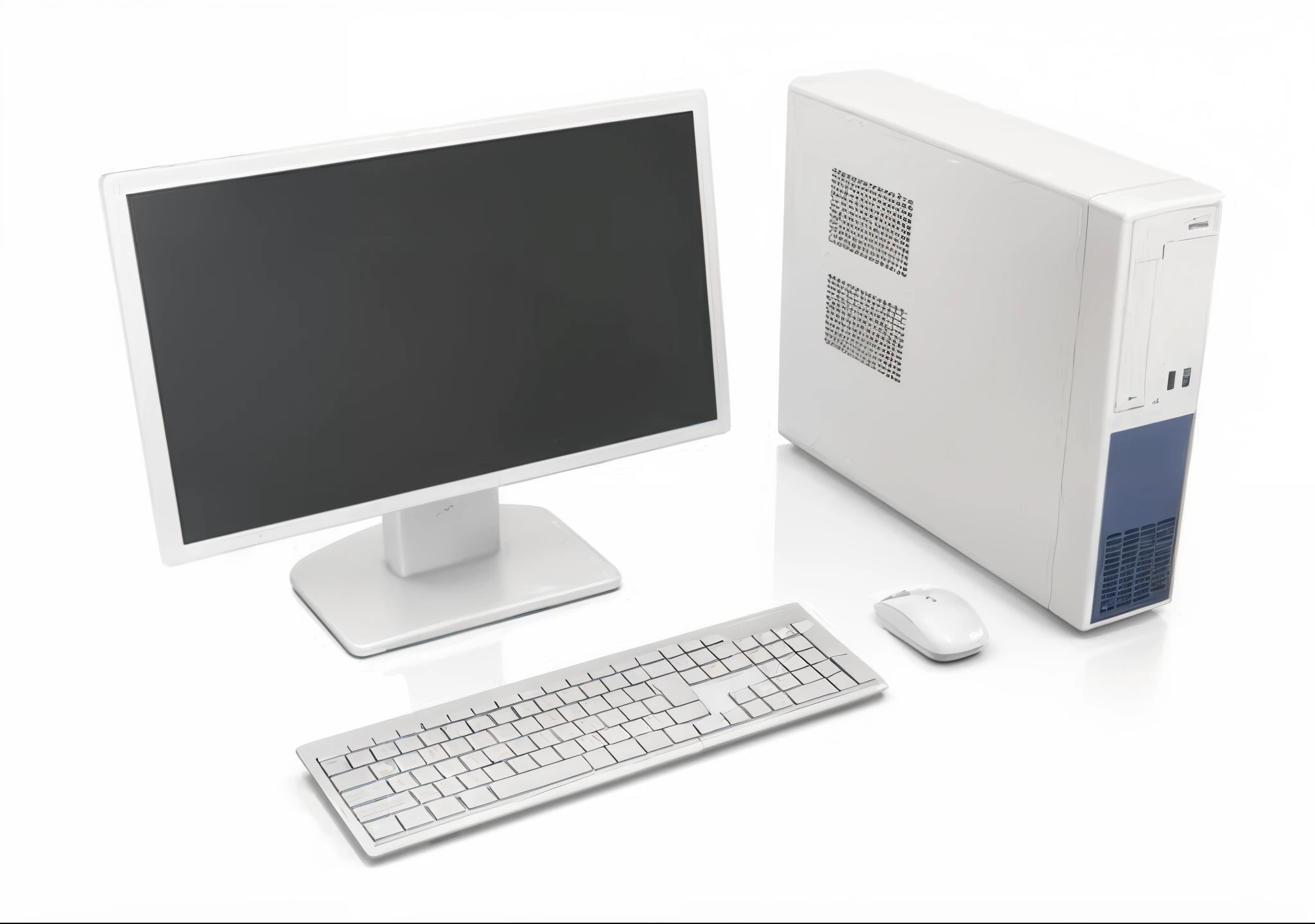 Computer with keyboard and mouse on white surface, desktop computer,, Computer equipment