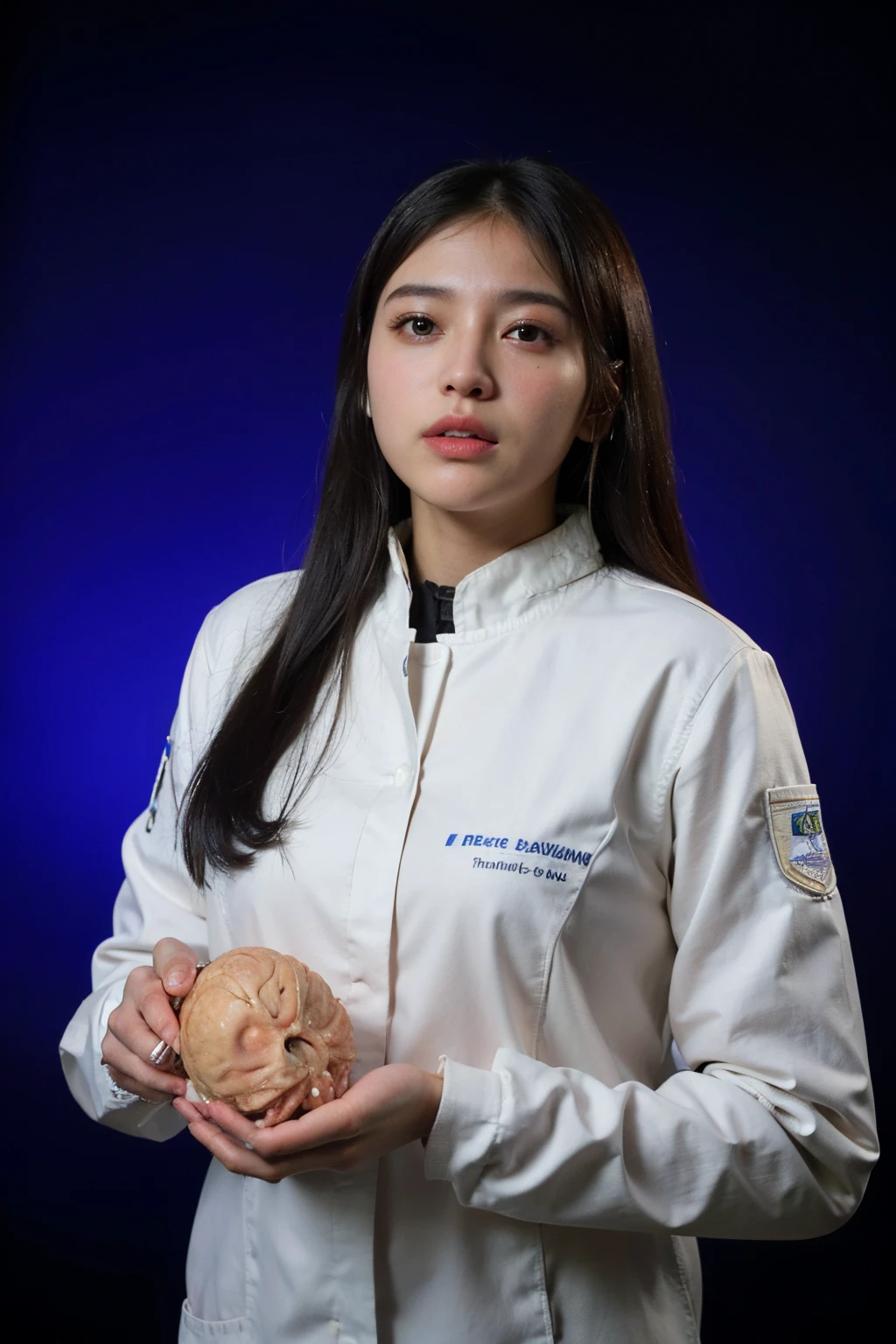 Araafed woman in white coat holding a brain model, Retrato de uma patologista, foto retrato, Nuttavut Baiphowongse, retrato de perfil, estudante, neuroscience, retrato, imagem retrato, Retrato de Lumastina Celerraria, miniature human brain, fernanda suarez, foto do cartaz, medical photography, foto oficial, Retrato N - 9