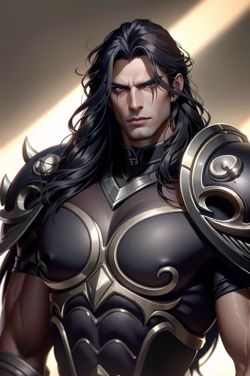 very handsome man long black oily hair, slightly muscular