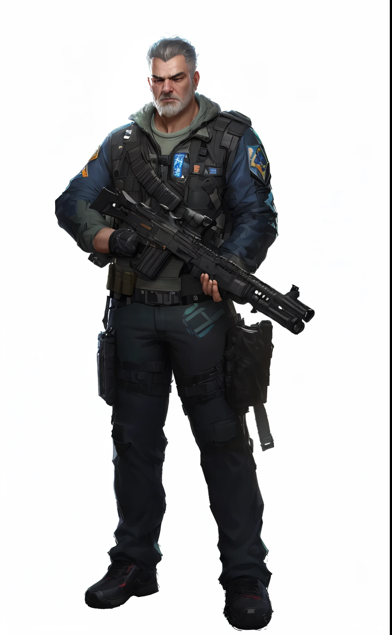 Arafad man holding gun and gun in hand, conceptual art like ernest halimov, expert high detail concept art, Greg Rutkoski concept art, detailed full body concept art, Clean concept art, Realistic character concept art, video game character concept, professional concept art, Extremely detailed concept art, Highly realistic concept art, Wojtechfors, senior concept artist,glowing light, backlighting, ray tracing, reflection light, sparkle, anime style, UHD, retina, masterpiece, ccurate, award winning, best quality, high quality, high details, highres, 1080P, 4K, 8k