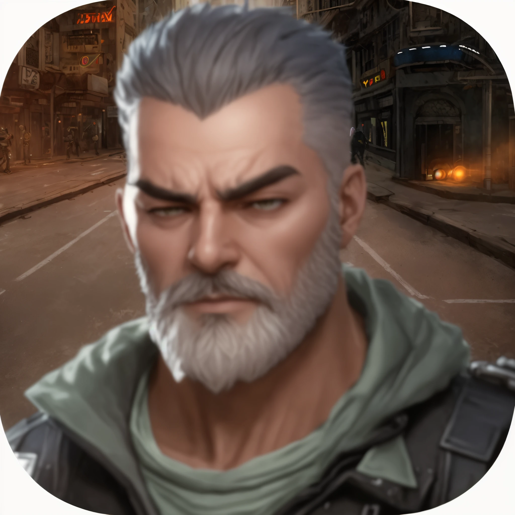 Bearded and bearded Arafad men in the city, Unreal 5. RPG portrait, a old man, dark grey haired man, portrait of professor sinister, cyberpunk old man, mercenary, portrait of adam jensen, Specifications - Action Leader, cyberpunk street goon, kane from command & conquer, Inspired by Bozhdar Jakács, male cyborg military commander，glowing light, The light from the back window is backlighted, Ray traching, reflective light, spark of light, style of anime, hyper HD, retinas, tmasterpiece, acurate, Award-Awarded, Best quality at best, high qulity, high detal, A high resolution, 1080p, 4K, 8K
