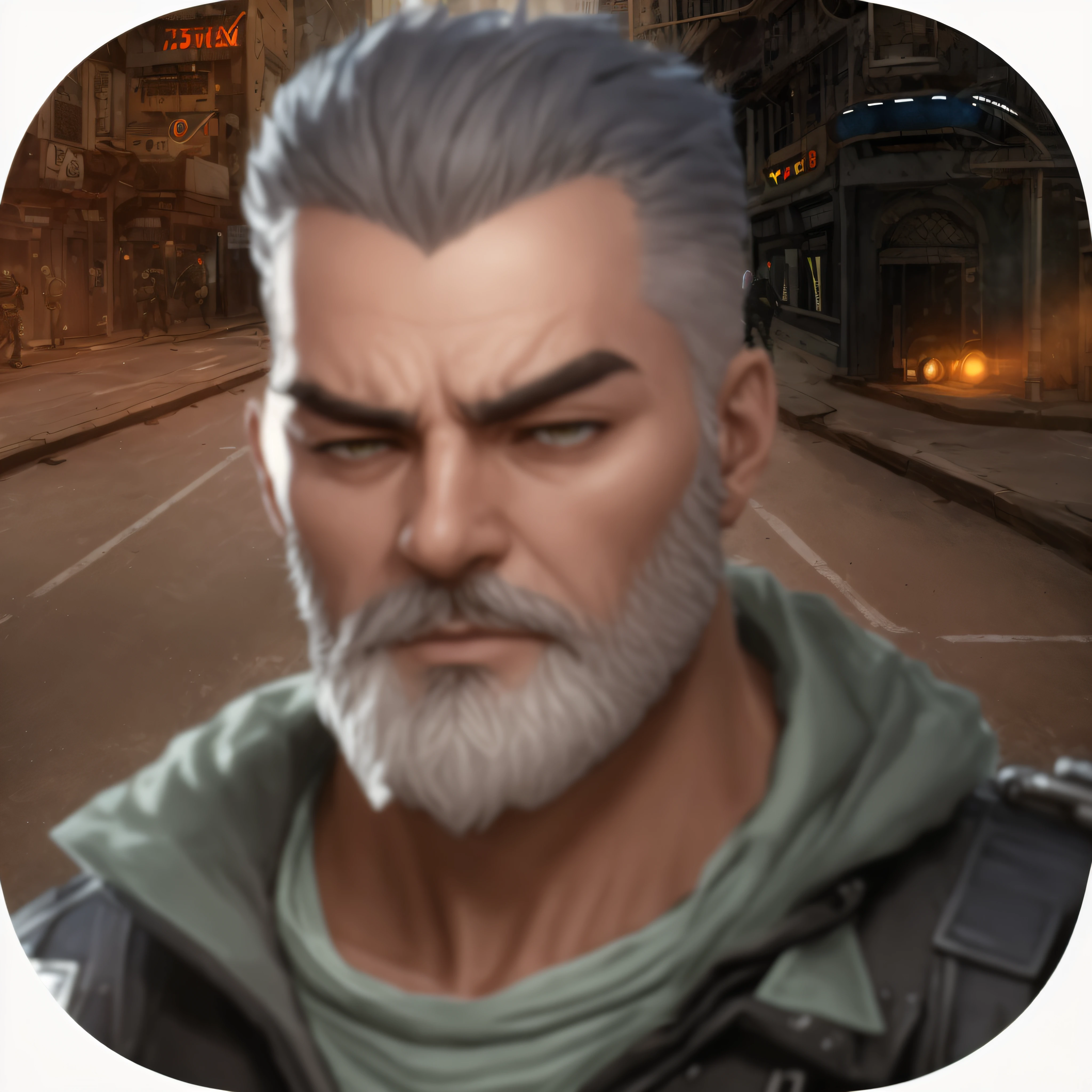 Bearded and bearded Arafad men in the city, Unreal 5. RPG portrait, a old man, dark grey haired man, portrait of professor sinister, cyberpunk old man, mercenary, portrait of adam jensen, Specifications - Action Leader, cyberpunk street goon, kane from command & conquer, Inspired by Bozhdar Jakács, male cyborg military commander，glowing light, The light from the rear window is backlit, ray traycing, reflective light, spark of light, style of anime, hyper HD, retinas, tmasterpiece, Acura, Award-Awarded, Best quality, high high quality, high detal, A high resolution, 1080p, 4K, 8K