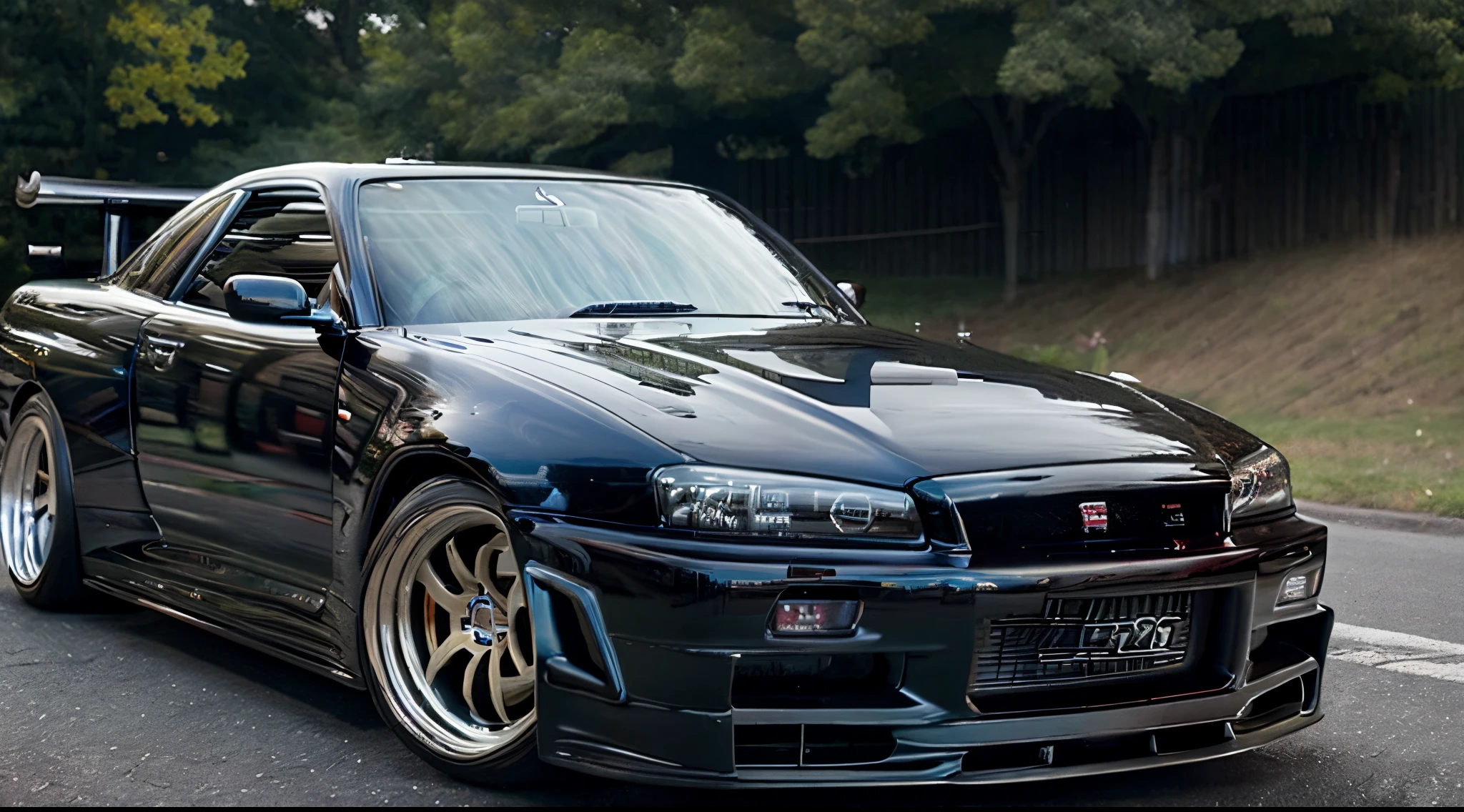 NISSAN SKYLINE、R34、GTR、(((top-quality, ​masterpiece))), (((ighly detailed)))