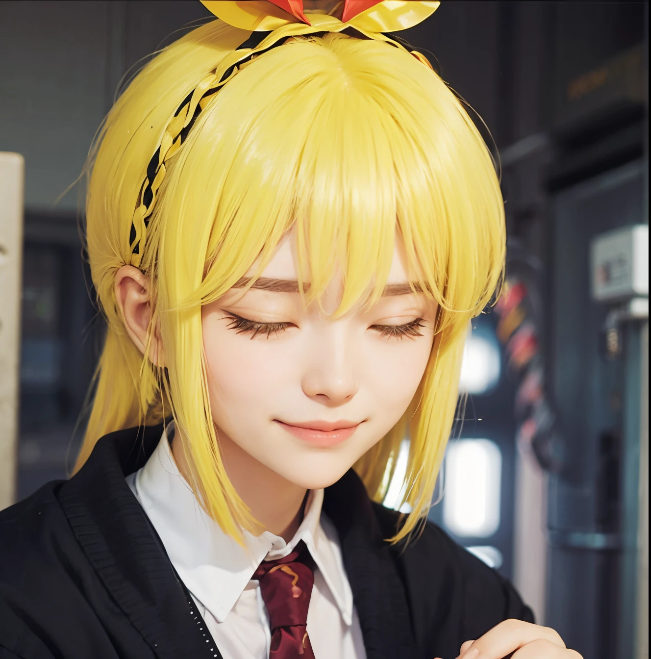 Lora realistis 1 gril smile while closing your eyes with yellow hair
