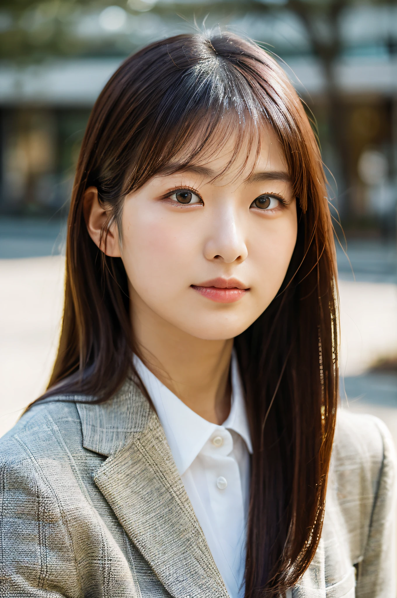 (best quality, beautiful), ultra detailed, (masterpiece), (plain), a Japanese woman, 24 years old, suits, portrait, front view