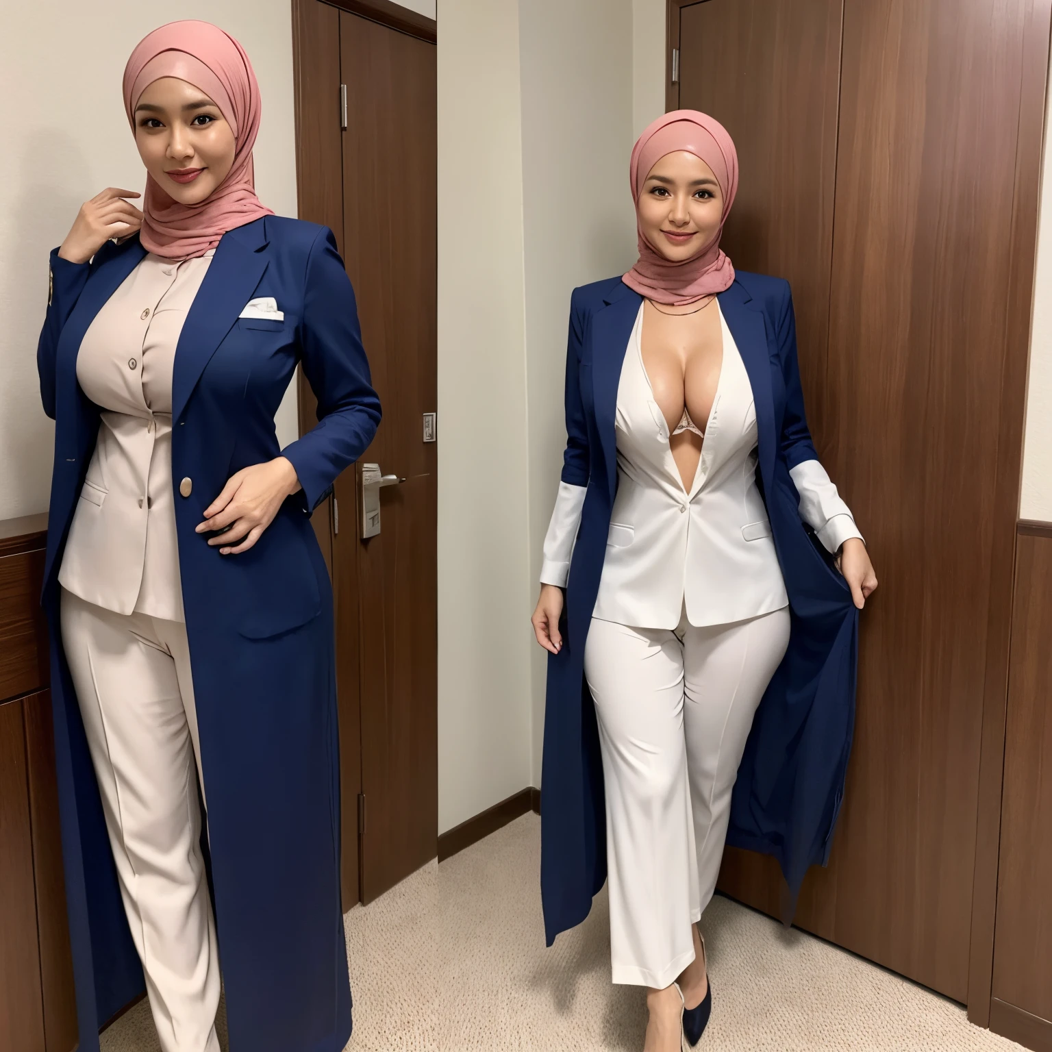 48 years Old, Indonesian Muslim milf, Droopiest gigantic saggiest longest MILF tits : 5.9, Tight Doctor suit, wearing hijab, Unbuttoned her Suit, No wearing bra, breast out from her suit, at doctor Office, Full body shot, Gravure Idol, Seductive face, Seductive smile