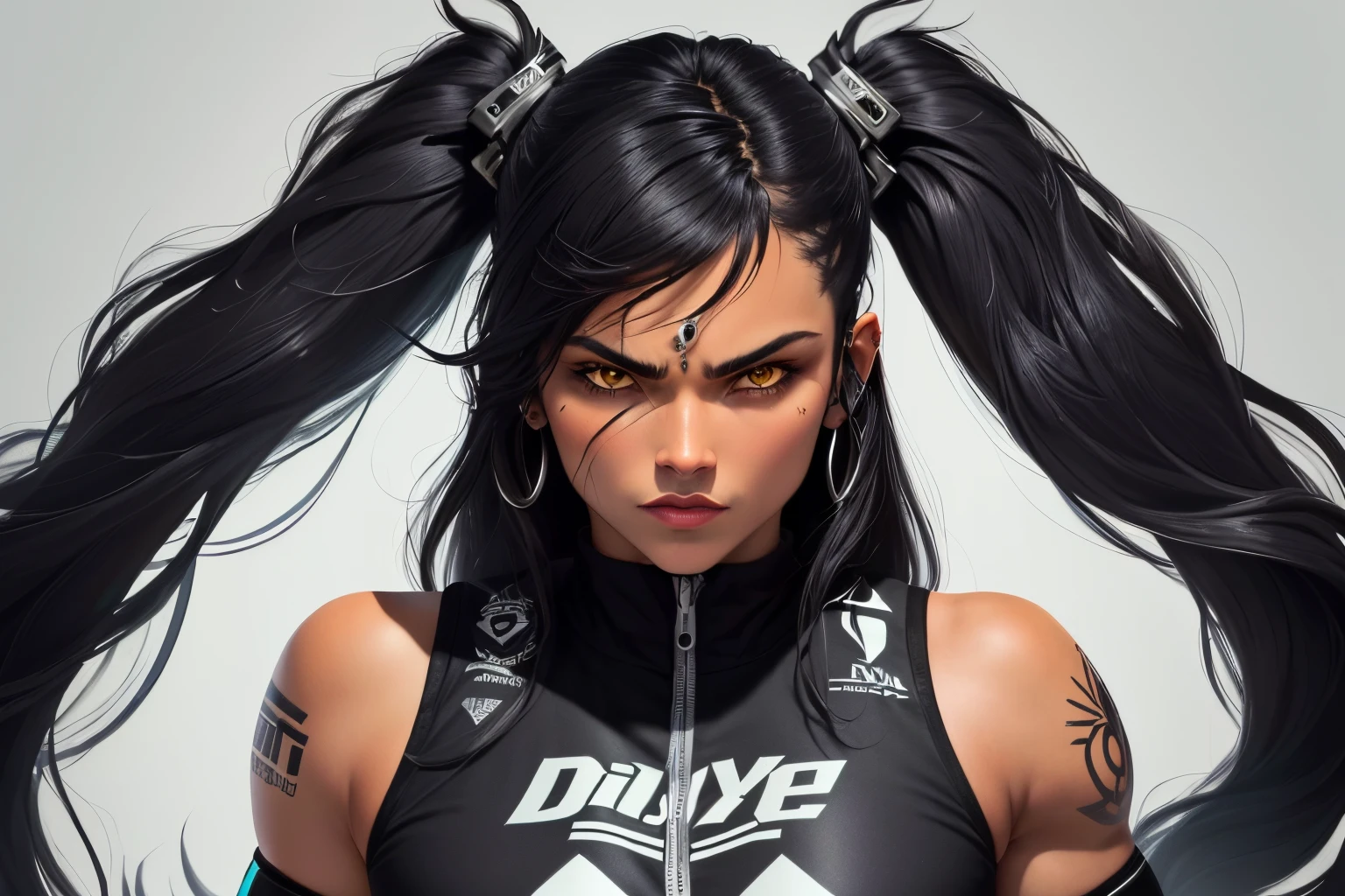 Utilize uma fonte ousada e agressiva para "DWOLF", conveying determination and attitude.
Integre uma imagem de lobo feroz no design, with defiant expression, para representar a personalidade forte e resiliente.
Utilize tons intensos como vermelho, preto e cinza para destacar a atitude ousada e assertiva da marca.
Add graphic elements that symbolize overcoming, como correntes quebradas ou chamas, to reinforce the message "Fuck Your Excuses".