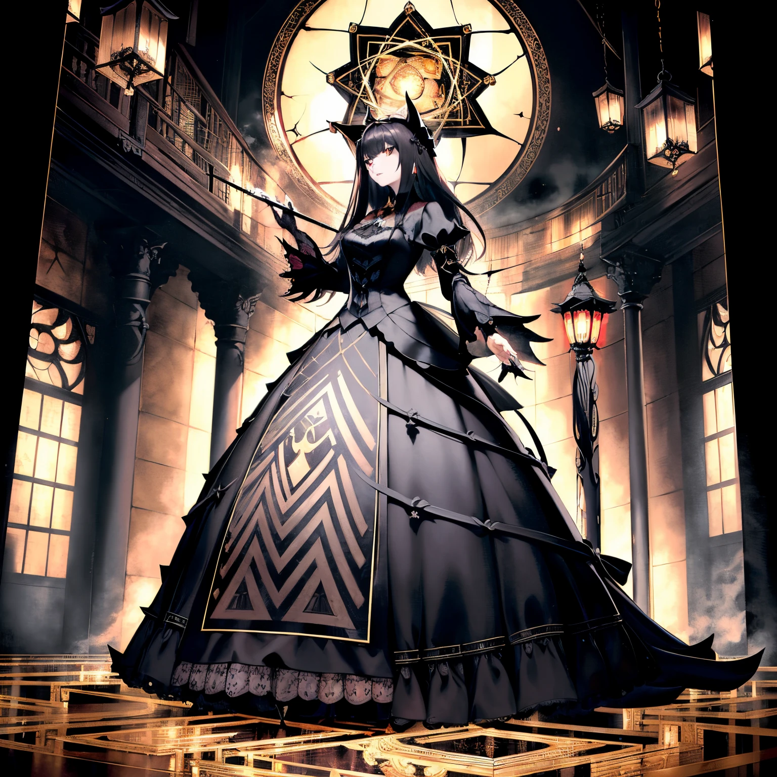 [(whitebackground:1.17), ::2]1girl, 独奏, middle shot, full - body, old gothic house,lock,cat,Long hair, Black Cat,Beautiful, Brown eyes, Dress, Magic, Film grain, blue toned, hydrangea,fate,warlock,a gold,long nails,bronya, Armor dress, Long Dress, Victorian era, Red dress, Black Dress, lace, witchy, brick wall, (Masterpiece:1.5), (Best Quality:1.2), (Beautiful background:1.2), Detailed background, (Sateen:1.2), Long white hair, black lace gown, active, a sword, witchy, pale skin,Acquaintance:,cat,lantern,the night,a gold,Gothic girl,sorceress, Luxurious dress, cat, radiance, A splash of magic, Pentagram, sword,combat, Pentagram,Magic,brown hair,straight hair,Ornaments,Gothic girl,Familiar:,cat, magic,lanterns, mist, Gold Elements, Armor dress