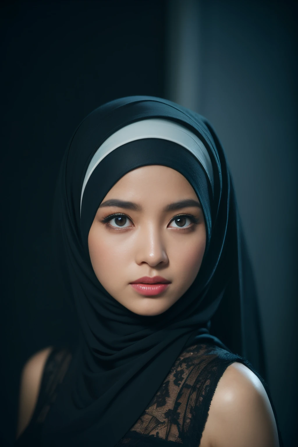 superhero, javanese, (((hijabi))), cleavage, reflection light, chiaroscuro, depth of field, cinematic lighting, ray tracing, Sony FE GM, UHD, super detail, masterpiece, textured skin, high details, best quality, award winning，3D,hdr（HighDynamicRange）,Ray tracing,NVIDIA RTX,Hyper-Resolution,Unreal 5,Subsurface scattering、PBR Texture、post-proces、Anisotropy Filtering、depth of fields、maximum definition and sharpness、Many-Layer Textures、Albedo e mapas Speculares、Surface coloring、Accurate simulation octane rendering of light-material interactions、Two-colored light、largeaperture、Low ISO、White balance、the rule of thirds、8K raw data