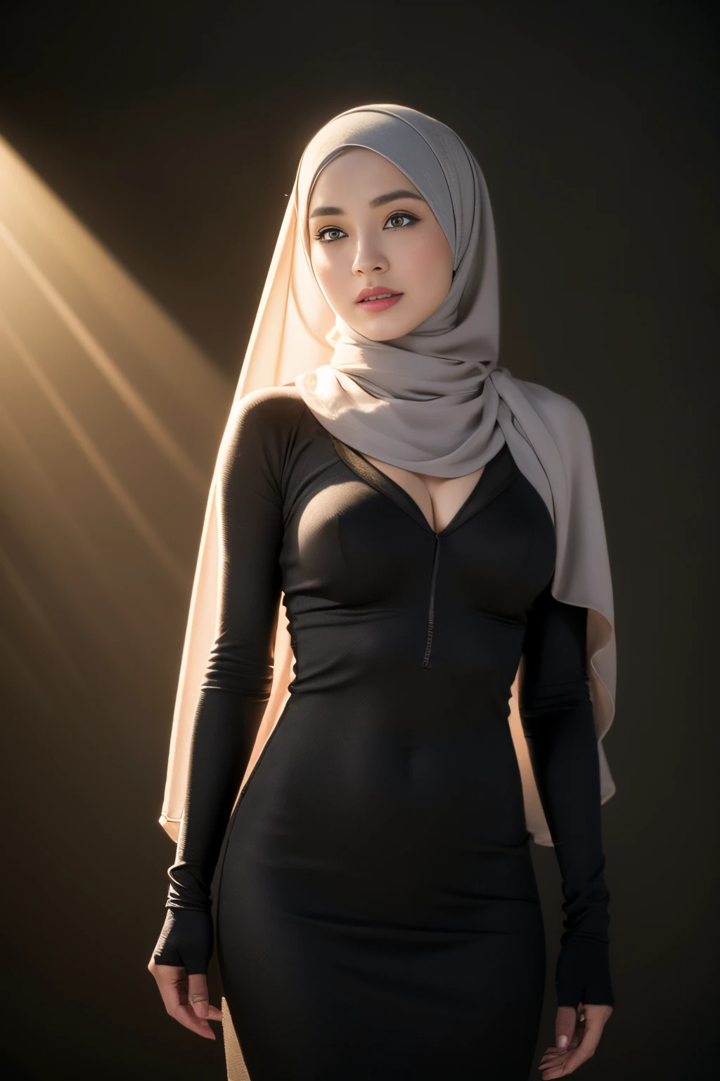 (RAW photo, best quality), (realistic, photo-realistic:1.3), HIJAB OUTFITS DRESS, best quality of Hijab Girl, Full Hijab Dress, highly detailed, masterpiece, ultra-detailed, illustration, 1girl, upper_body, dynamic angle, world masterpiece hijabi, messy_long_hair, best qua, extremely detailed CG unity 8k wallpaper, ink, Amazing, cinematic lighting,