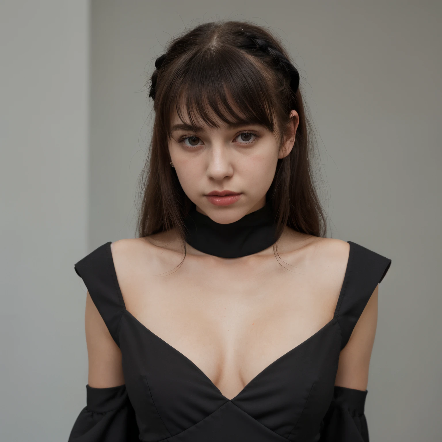 Girl, readhead, black dress, Visible neckline