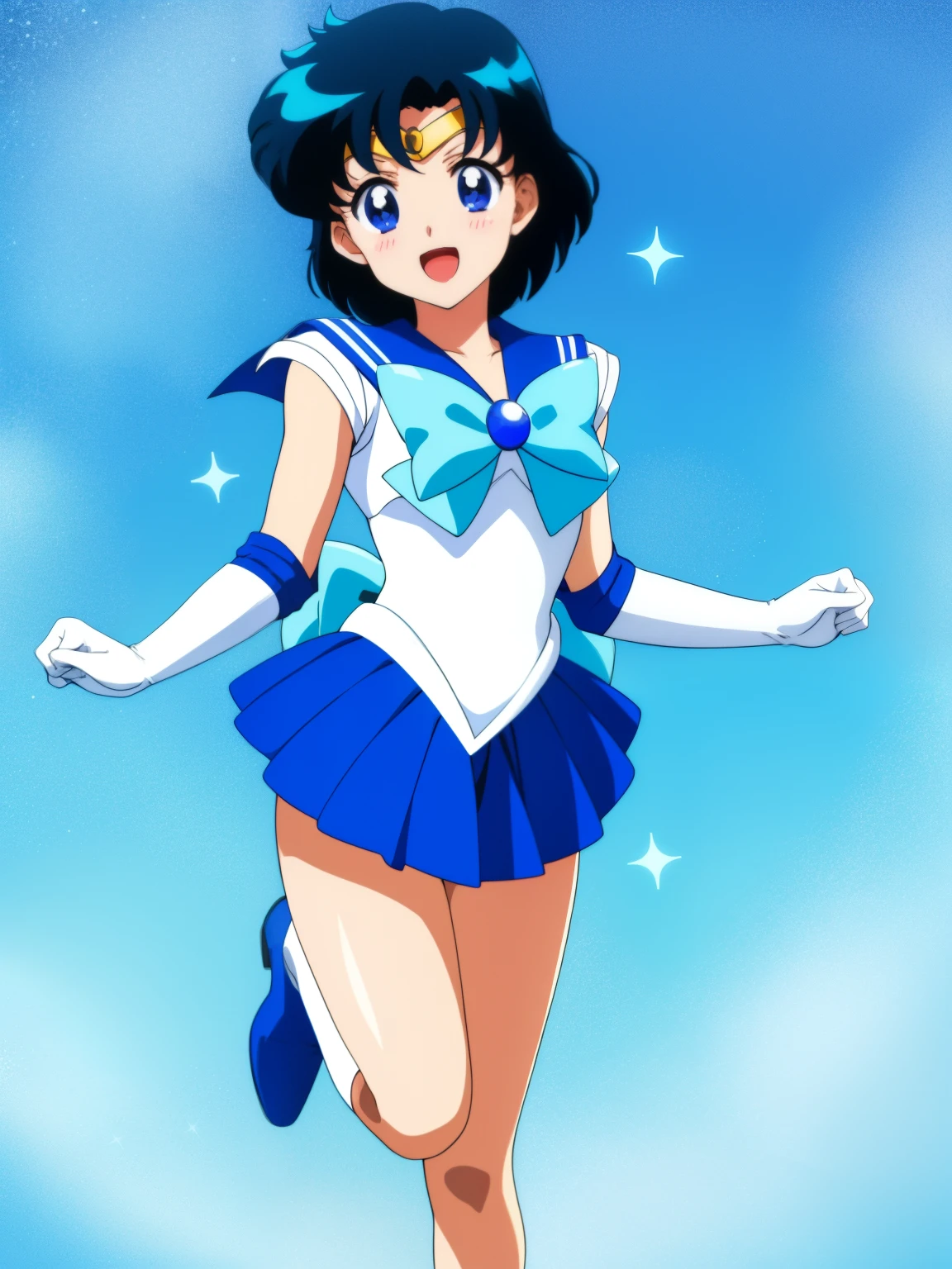 Sailor Senshi Uniform、sparkle、Sailor Mercury、Anime Boy、 boys、Ami Mizuno、gender change、gender change(Girls to boys)、circlet、Blue sailor collar、solo、Sky blue bow tie、Blue-eyed boy、Very short blue-haired boy、a blue skirt、Blue choker、Blue knee boots、skirt、bow、back_bow、rating:safe、boots、Magical Boy、Bare shoulders、bare legs、knee_boots、sparkle_background、white glove、jewelry、smile、elbowgloves、耳环、blue_bow、sky blue_bow、open_mouth、heart、White leotard、highleg leotard、robe blanche、full_body、Masculinization、blue_background、white_background、looking_at_viewer、indoors、Muscular men、room、lens_flare、a miniskirt、pleatedskirt、(1990's\(styles\):0.9)、Ecchi anime style、魅惑的なAnime Boy、Classic Boy、高品質のアニメアートstyles、アニメ萌えアートstyles、​masterpiece、high definition anime art、アニメstyles4K、