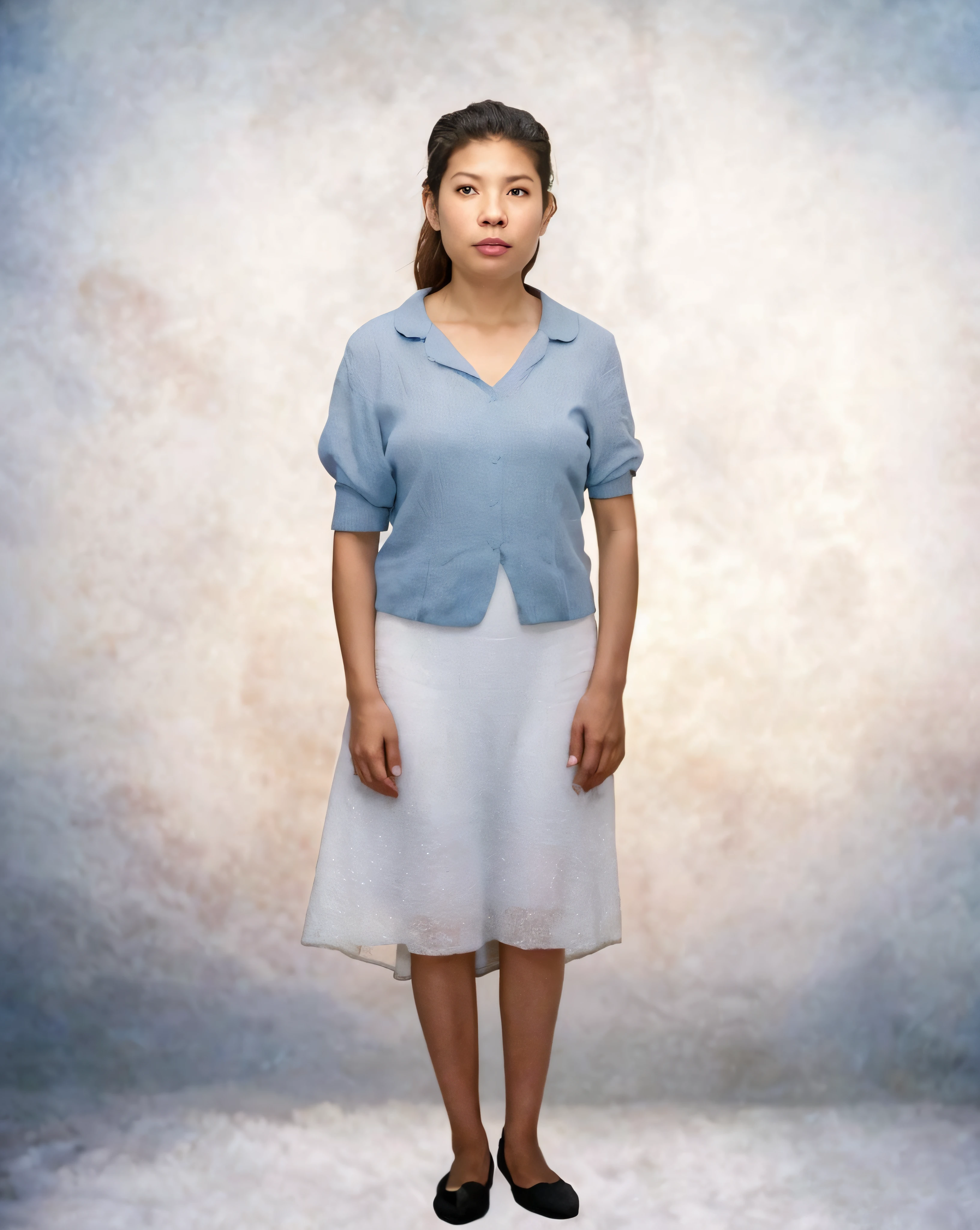 Foto arafed de una mujer con un vestido azul y zapatos negros., Eiko Ishioka, por Morris Kestelman, lorena avarez, 30-year-old woman from cuba, Figura completa centrada en retrato, Rinko Kawaichi, Karla Ortiz, Foto de una mujer, Foto 1998, Maya Takamura, Julia Fuentes