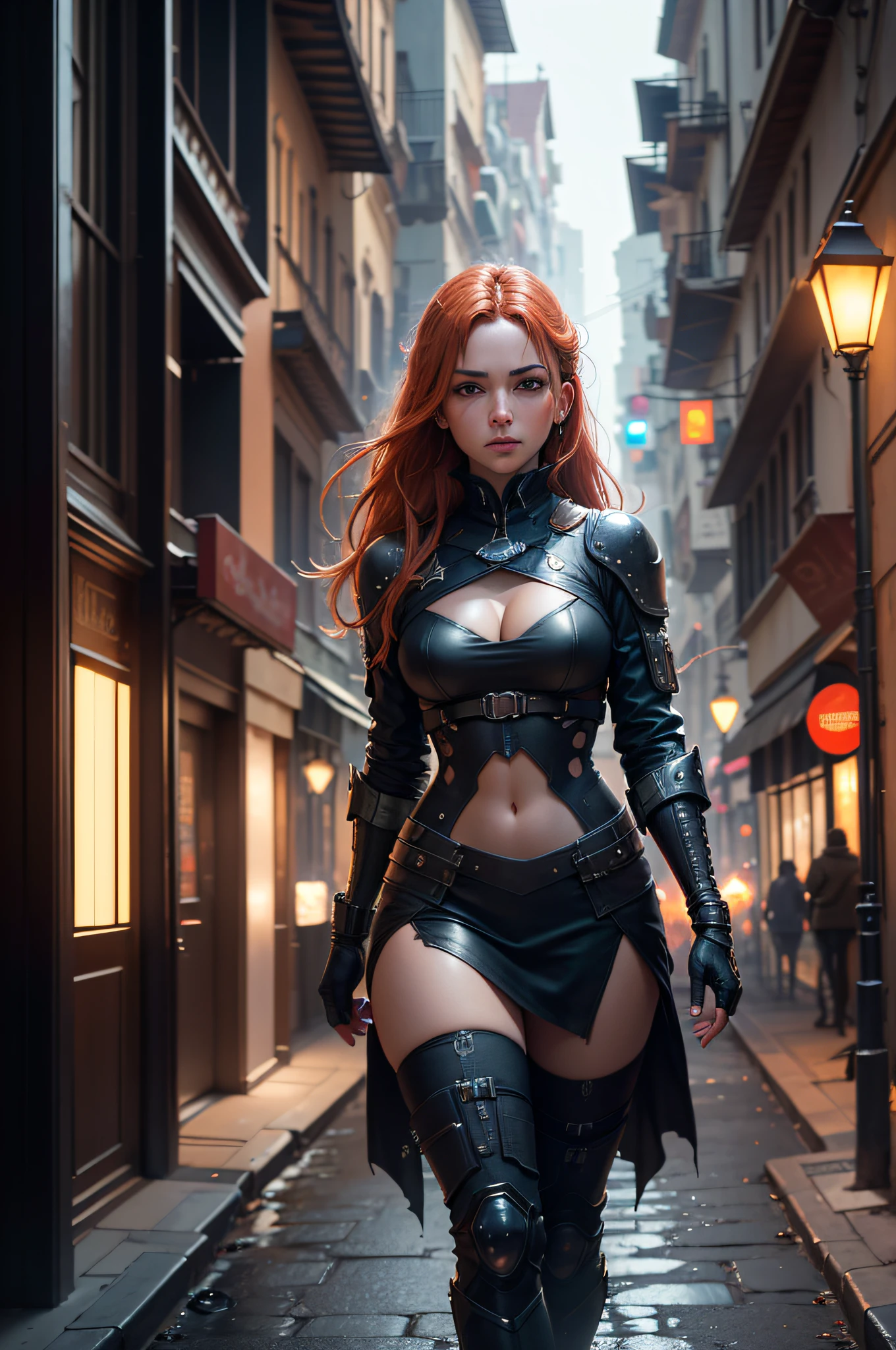 Cyberpunk Ginger Vixen in the Central Square of the Post-Apocalyptic City, Fotografia de campo de luz, lente grande angular f/2.8, ultra insane high resolution intricate textures, recuo de textura, 32k raw foto profissional, perspectiva perfeita, geometria perfeita, ultra insane ambient lighting, Sombras ambientes ultra insanas, Luminismo, ultra intrincado, fundo ultra ocupado detalhado, bouncing lighting, Mosaico, Ultra maximalismo, Obra-prima premiada do IPA, arte por Afremov, Kashin, Aenami, Jeremy Mann, foto profissional positiva quente, IPA Award Winner, haselbland awards winner, Uma ultra detalhada ultra movimentada rua principal da cidade moderna, Mercado de rua, cores rosa-laranja muito quentes, octan render, global ilumination, detalhes intrincados, detalhes insanos, Lente 23mm, foco nítido, arte Nicolas Poussin, pesos perfeitos, sombras perfeitas, geometria perfeita, perfect lighting, texturas perfeitas, formas perfeitas, Detalhe perfeito, Detalhes intensivos, perfect post processing, pesos perfeitos, Every part of the image is perfectly detailed and sharp, perfect composition, Sharp detailed background, mundo muito detalhado, imagem ocupada, CGI ultra profissional, global ilumination, The whole picture is detailed and focused, perspectiva perfeita, reflexos de luz perfeitos, RTX, perfect occlusion of the environment, VFX perfeito, Mistura digital, Luminosity masks, HDR post-processing, Posicionamento perfeito dos objetos, VFX profissional, Ultra Qualidade, 32k resolution, todos os objetos forma perfeita, todos os objetos como no mundo real, cinemactic , espetacular, apinhado , perfeitamente afinado, Alchemy settings, foto Steve McCurry detalhe insano, hypewrdetailed, detalhes intrincados, recuo mundial. Intricate perfection, melhor geometria intrincada, best volumetric effects, best possible quality, arte por Wadim Kashin, Arte de Greg Rutkowski, arte por Albert Bierstadt, Luminismo, arte por Ilya Repin, 400 ppi, A