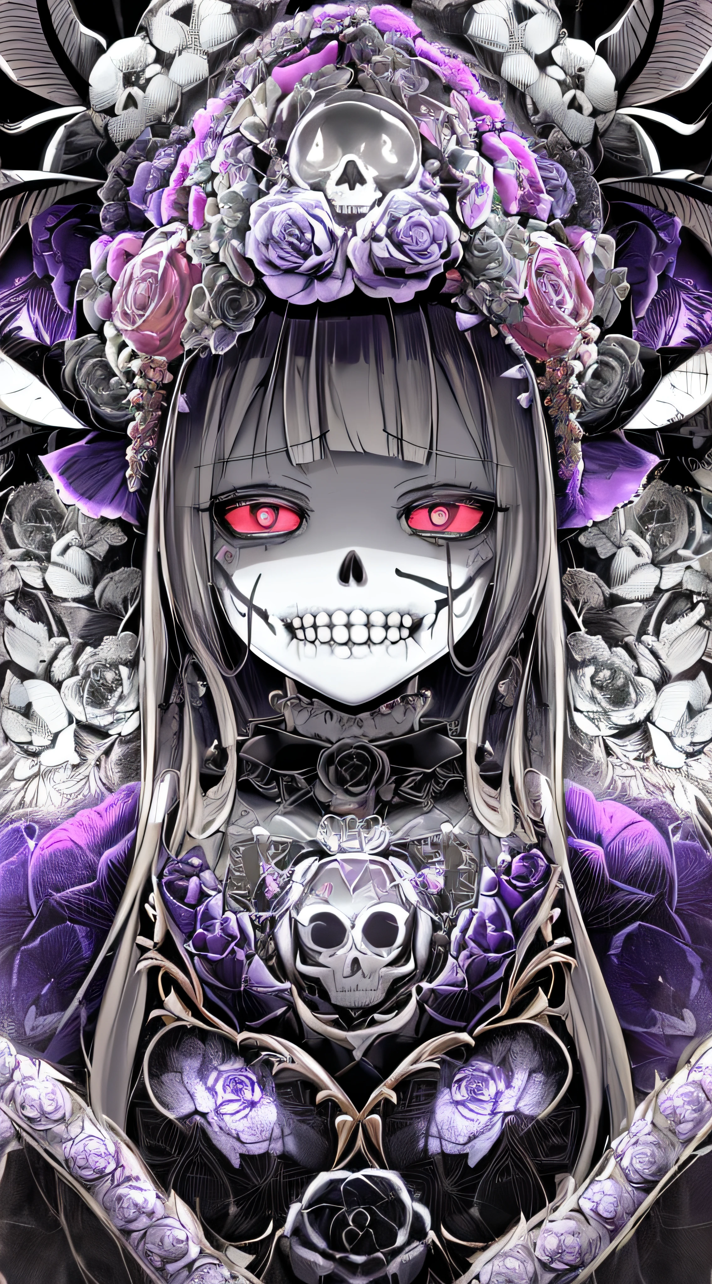 a close up of a skull with a flower on its head, fantasy skull, scary detailed art in color, scary color art in 4 k, sacred skull, conjuring psychedelic background, detailed digital artwork, calavera, sacred skulls, psychedelic illustration, sugar skull, skull face, death skull, scary art in color, skull liminal void background, psychedelic art style