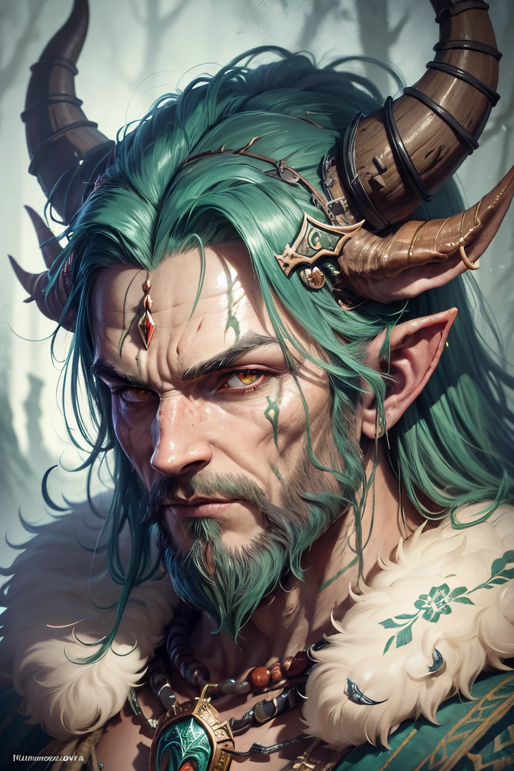 a close up of a person with a horned head and horns, viking shaman, a druid, horned god, cernunnos, world of warcraft elven druid, druid warrior, from vermintide 2 video game, god of the forest, mohrbacher, wojtek fus, hyperdetailed fantasy character, russian shaman, peter mohrbacher. unreal engine, tauren