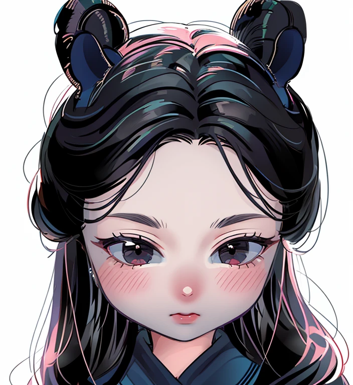 Double buns hair style, (masterpiece, top quality, best quality, official art, beautiful and aesthetic:1.2), (1girl:1.3), extreme detailed,(fractal art:1.3),colorful,highest detailed, full black eyes, small nose, small mouth, closed mouth