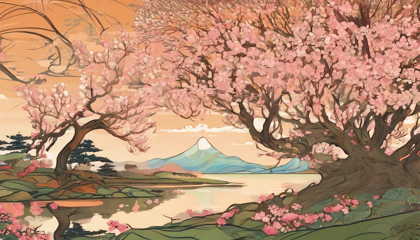 Equinox season,Willow trees on the shore,peach blossom,kite,3D,Ultra-high sharpness,超高分辨率,Many elements