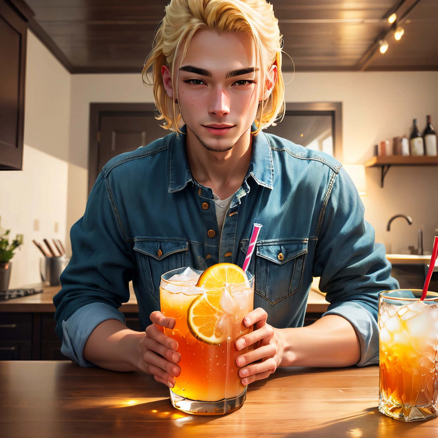 Shemal cum  blonde drink