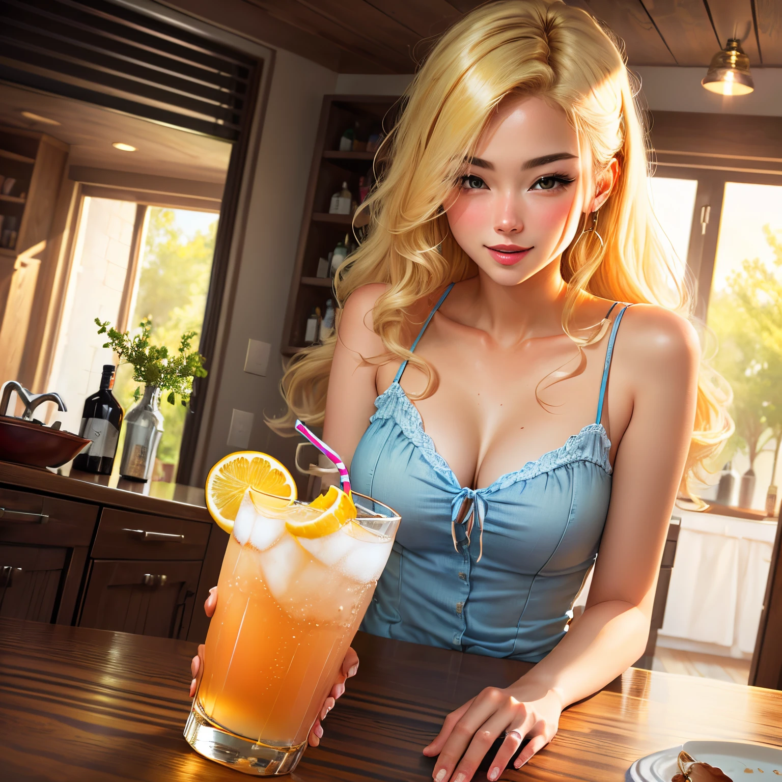 Shemal cum  blonde drink