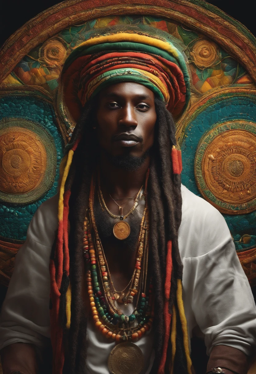 Create an image of a white rasta person with a cap of future moons