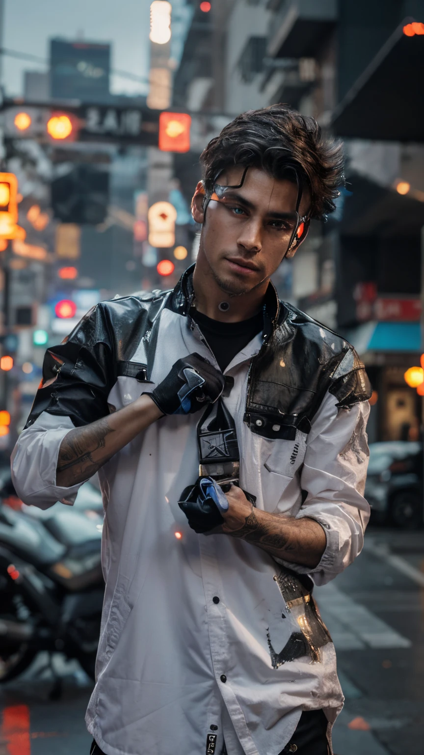 Change background cyberpunk handsome boy, realistic, face, 8k, ultra realistic,