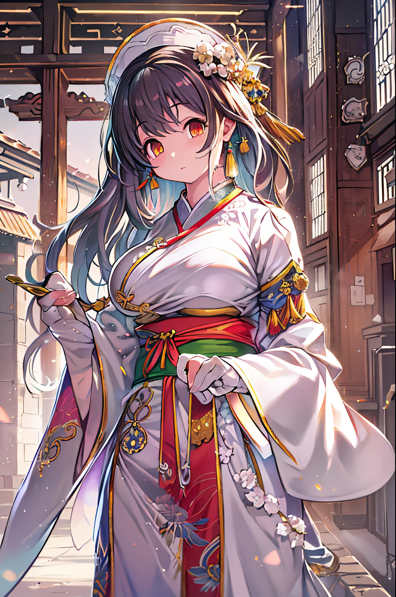girl with, ancient Chinese costume, Whole body, Sunshine, Clear face, Clean white background, masutepiece, Super Detail, epic composition, Ultra HD, High quality, Extremely detailed, Official art, uniform 8k wallpaper, Super Detail, 32K