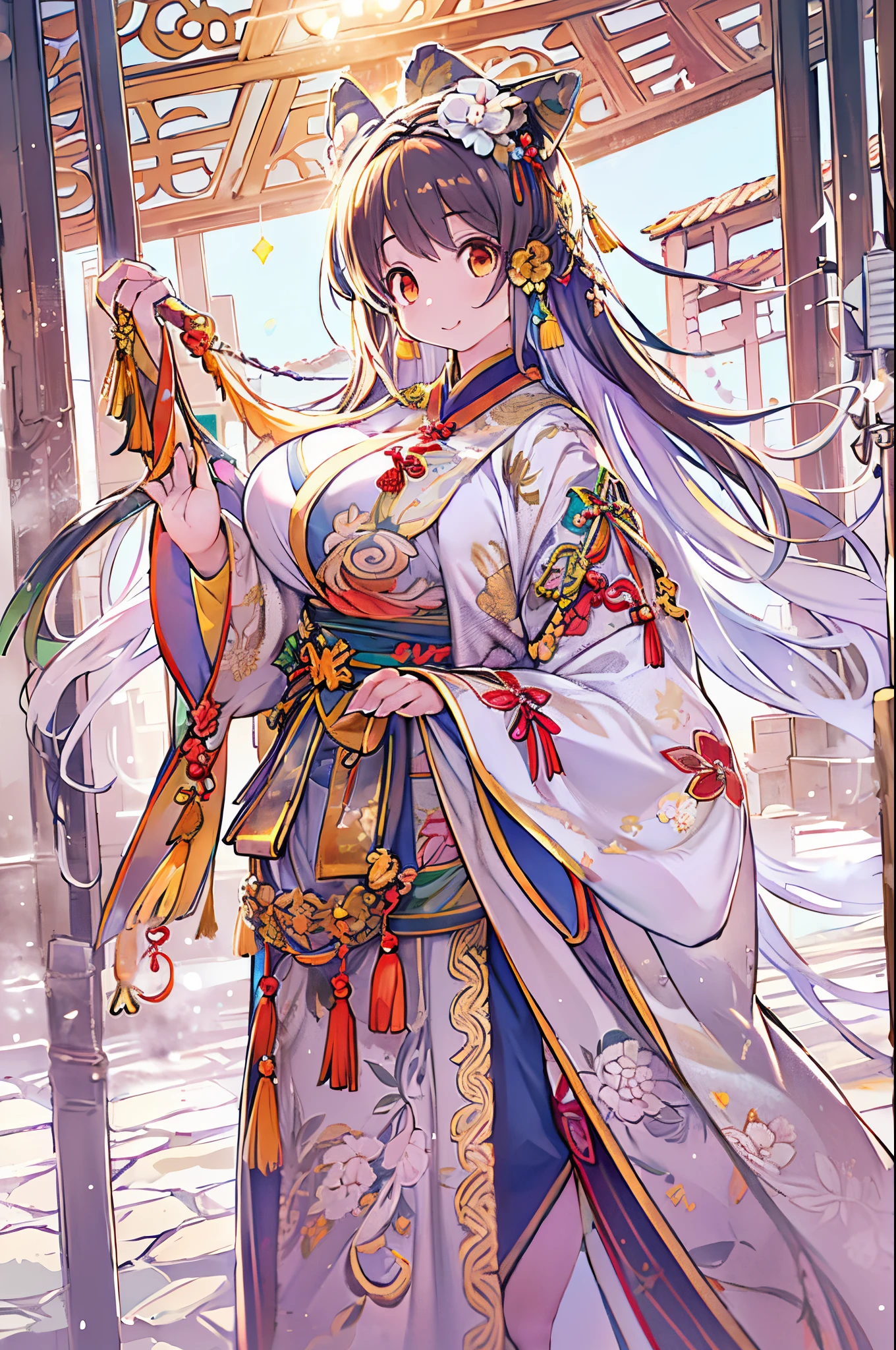girl with, ancient Chinese costume, Whole body, Sunshine, Clear face, Clean white background, masutepiece, Super Detail, epic composition, Ultra HD, High quality, Extremely detailed, Official art, uniform 8k wallpaper, Super Detail, 32K