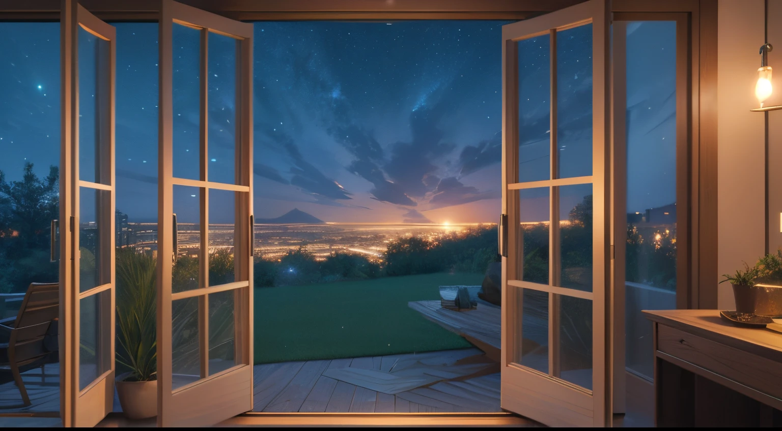 Window View from inside View from indoors Night landscape Landscape Outdoor vision from the room　Graphics Highest quality scenery