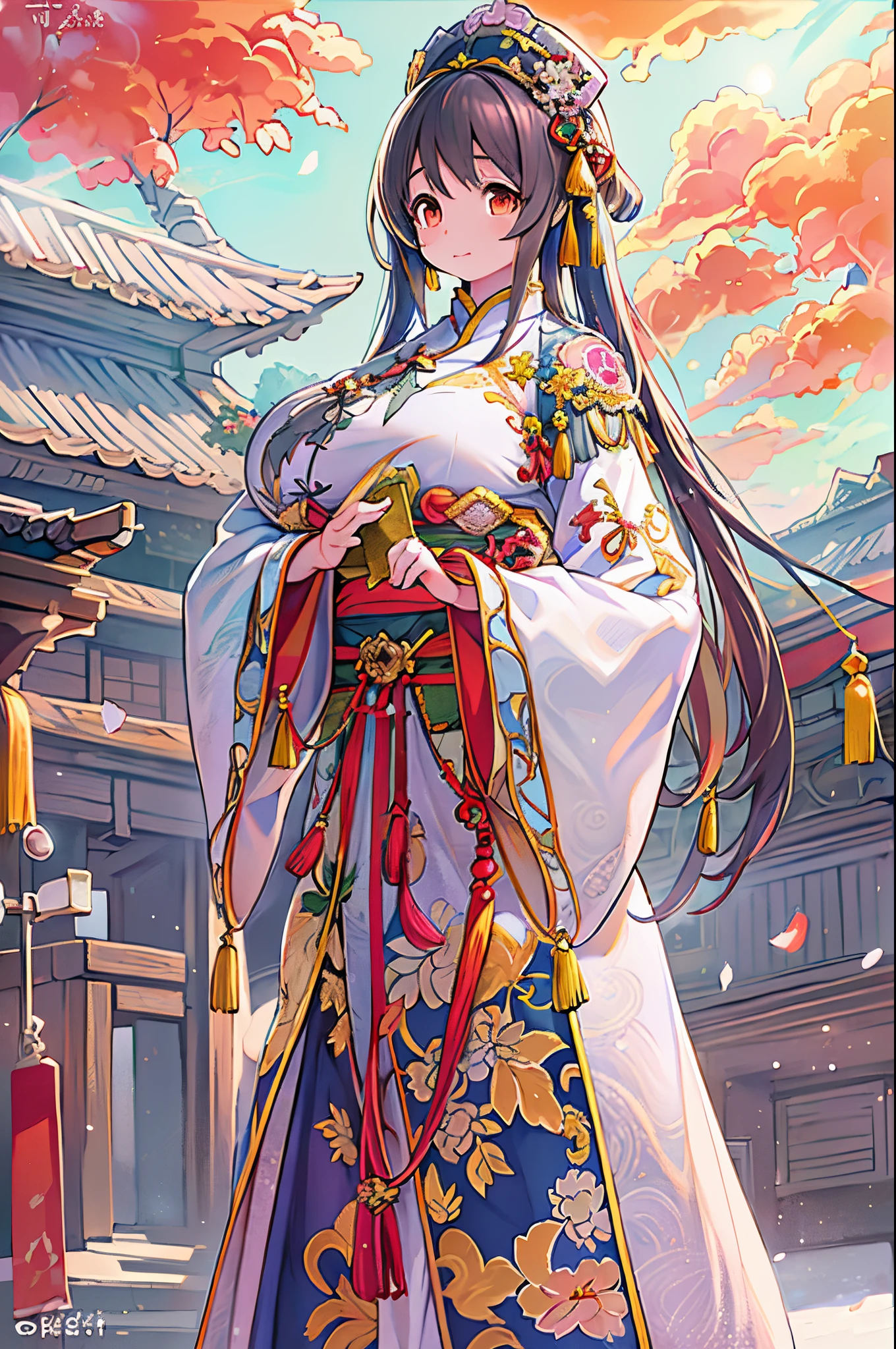 girl with, ancient Chinese costume, Whole body, Sunshine, Clear face, Clean white background, masutepiece, Super Detail, epic composition, Ultra HD, High quality, Extremely detailed, Official art, uniform 8k wallpaper, Super Detail, 32K,huge-breasted