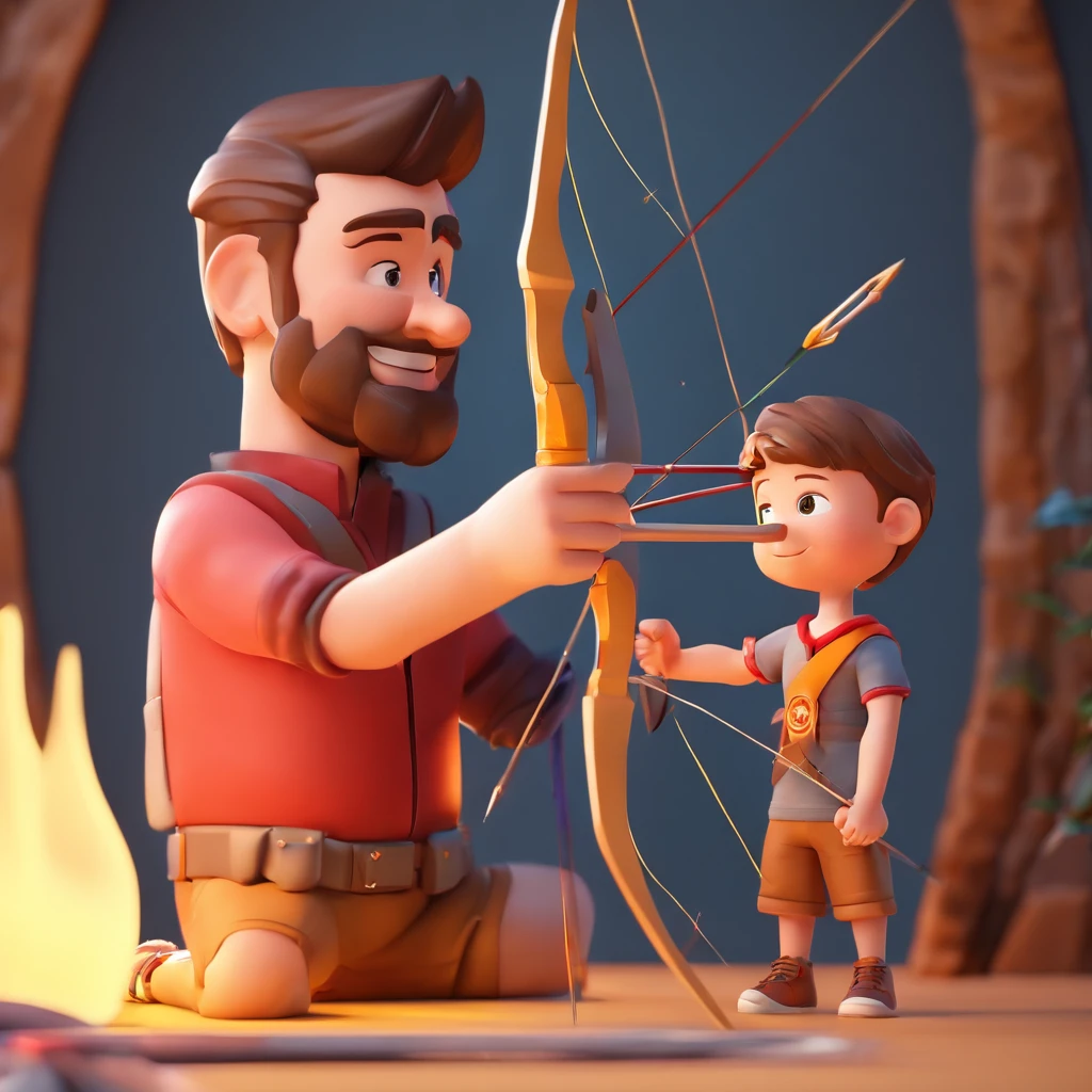 Dad teaches his son archery