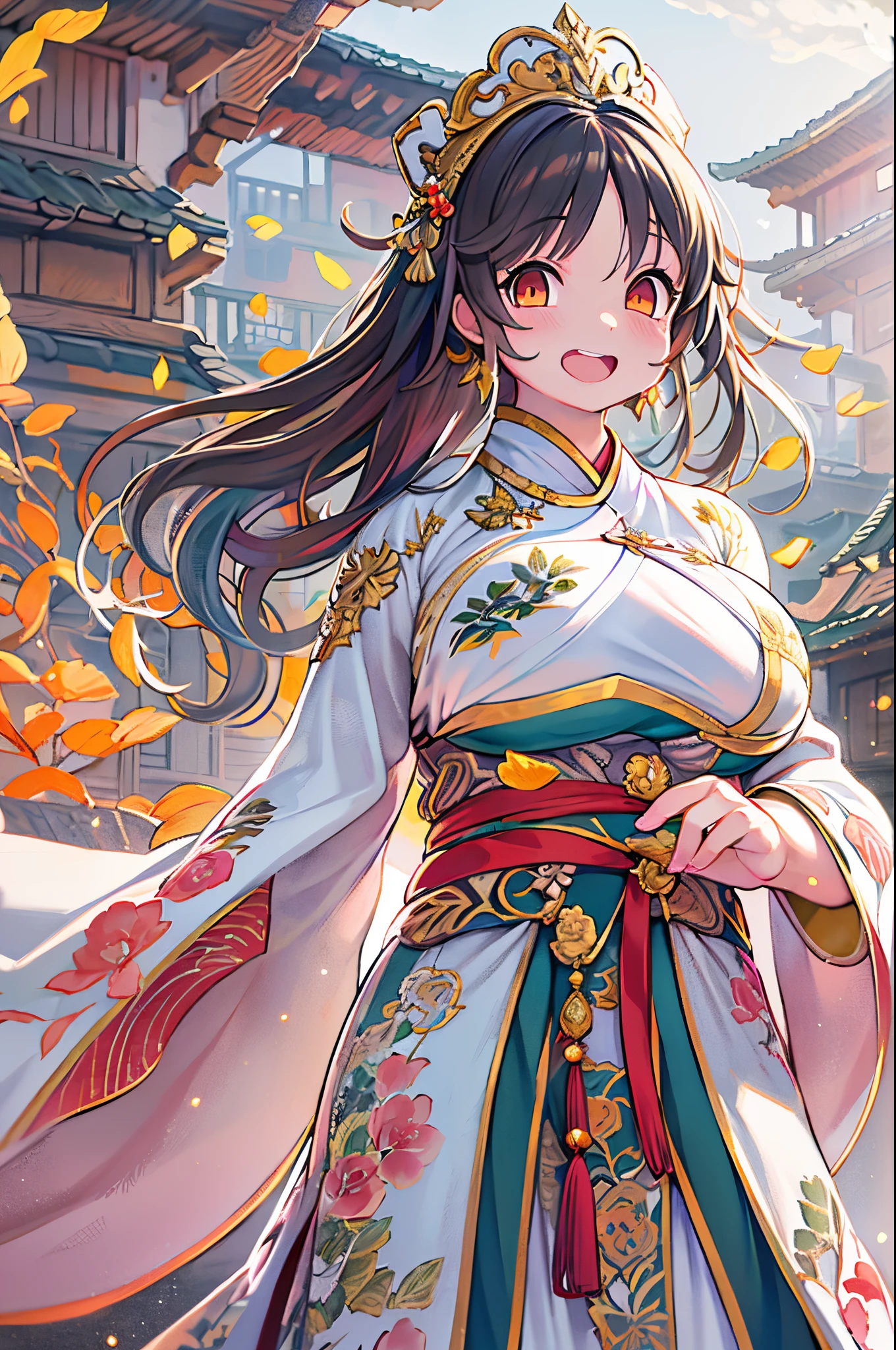 girl with, ancient Chinese costume, Whole body, Sunshine, Clear face, Clean white background, masutepiece, Super Detail, epic composition, Ultra HD, High quality, Extremely detailed, Official art, uniform 8k wallpaper, Super Detail, 32K,huge-breasted