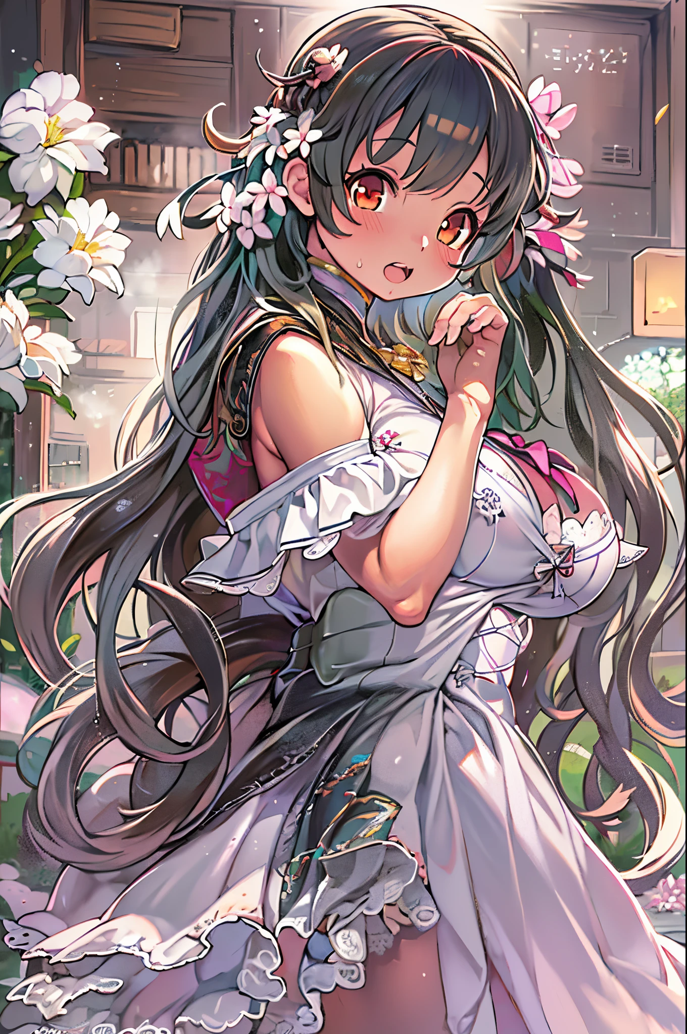 Anime - a girl in style with long hair and flowers in her hair, Cute anime waifu in a nice dress, Beautiful anime girl, cute detailed digital art, Beautiful Anime Portrait, guweiz on pixiv artstation, artwork in the style of guweiz, guweiz on artstation pixiv, Detailed Digital Anime Art, anime style 4 k