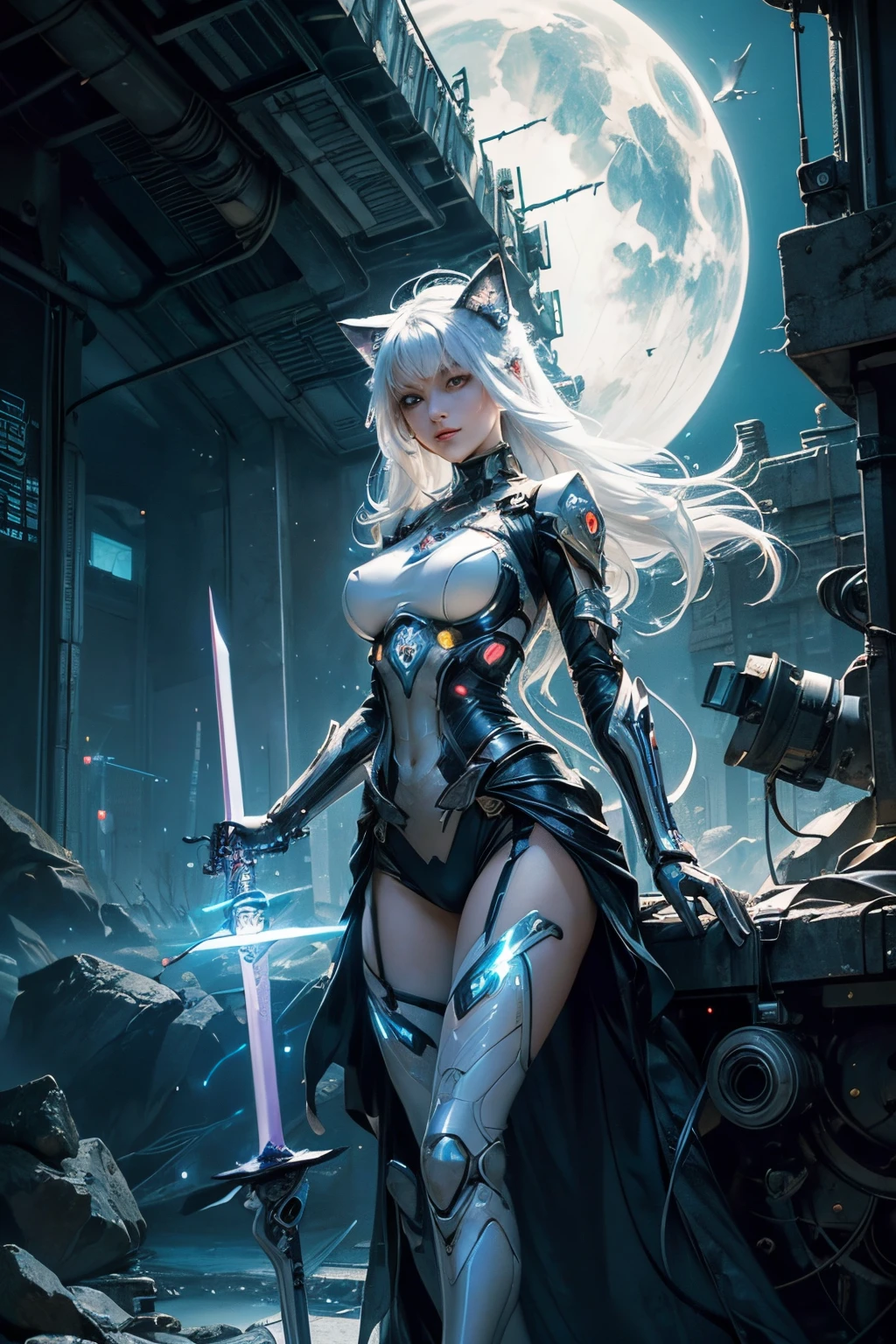 (masterpiece、top-quality、top-quality、offcial art、Exquisite and beautiful:1.2)、(1 girl in)、The is very detailed、(s fractal art:1.3)、Colorful、highest details, nine tail fox, 9 White, black fox ears, Devil cat eye, A fox inspired by a Japanese deity, Fantasy Fairy Transparent, Carefully embellished with gold, Fantasy Japan Background, gently smiling, the super hot and sexy, Large breasts, anatomically co, slender wrists and broad hips, soft expression, A smile, sliver long hair, swell sea, facing the front there, The hair is falling apart
, put her hands up over head, slender hand, slender leg, sleep in bed, bird eyes view, sexy,((Portrait))
Cybernetic arm and glowing cyber girl,(Sheer and revealing costumes:1.3, )Stand on a post-apocalyptic battlefield cityscape, Sexy, Surrounded by a network of wires. Surrounded by a web of circuits. (Cyber Girl with light white Glowing Sword:1.5),