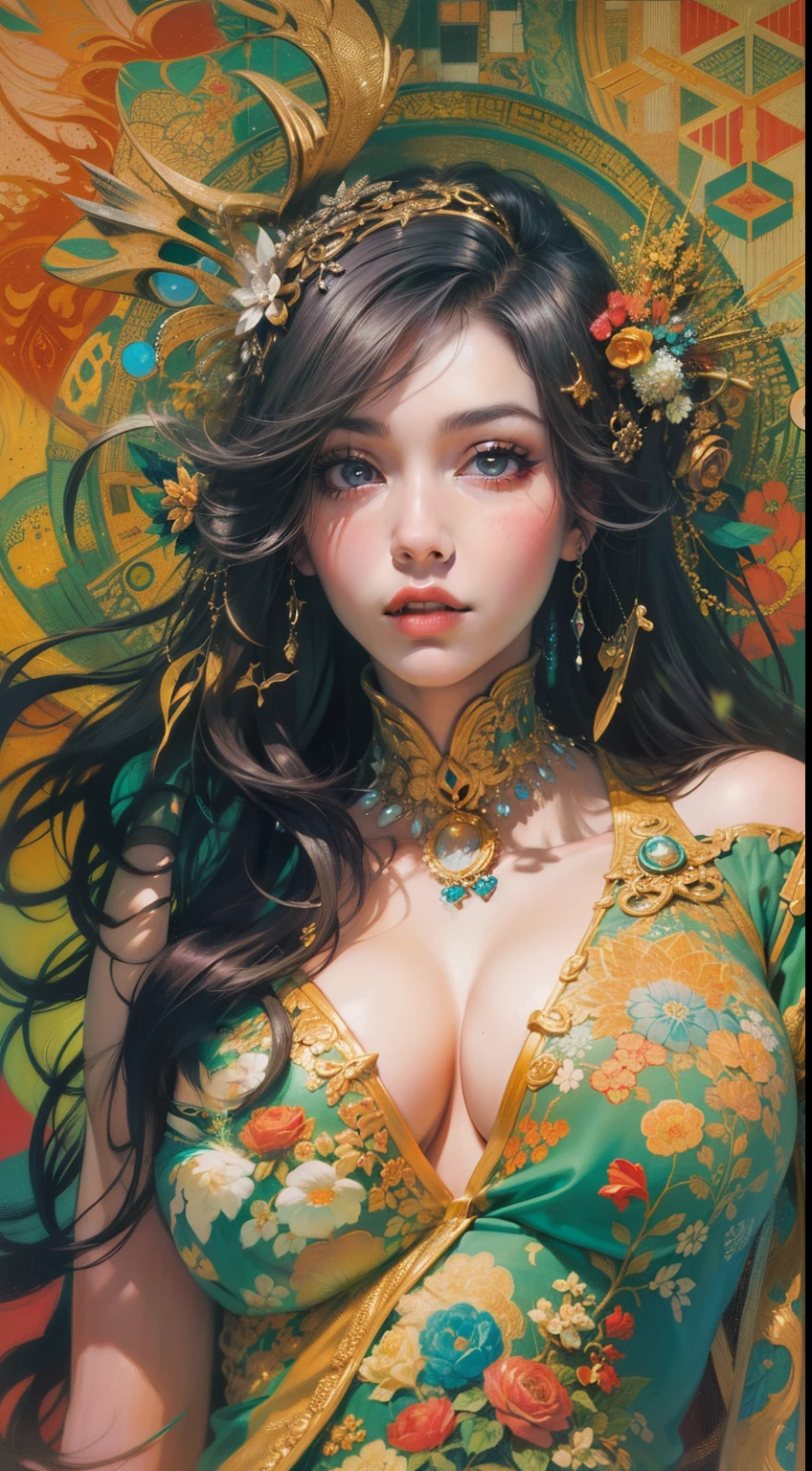 Nsfw gorgeous Megan Fox in colourful clothes,shaved pussy,spread legs,ass,cameltoe,like a klimt work,like amucha work,inspired by klimt and mucha,vivid colourful tone,colourful hair,stylish,Anime Girl,doujin,NSFW,busty,gorgeous,glamour, Inspired by Robert McGinnis, inspired by Grete Stern, style of takato yamamoto, Guido Crepax, Guido Crepax Style, tenderness, Vania Zhurvyov, Inspired by Leonor Fini, Long tail cultivation, inspired by Takato Yamamoto.masutepiece,ultimate quallity,ultimate Detailed background,

tag: Photorealistic,Beautiful detailed eyes, Beautiful detailed lips, extremely detailed eye and face, long eyelashes, (Best Quality:1.2), Ultra-detailed, (Realistic:1.37), Oil Painting, Color contrast, High resolution, Psychedelic Dresses,  Inspired by Robert McGinnis, Grete Stern style, Takato Yamamoto Style, Guido Crepax Style, Inspired by Amano, Inspired by Vania Zhuravyov, Inspired by Leonor Fini, Inspired by Hideboshi Nagao, Inspired by Takashi Yamamoto, Vivid colors, Dramatic Lighting, Impressive composition, Intriguing atmosphere, Feminine elegance.