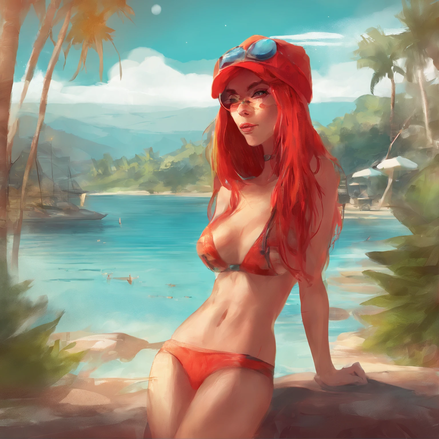 Hot red hair lady on sunny day wearing  and beanie