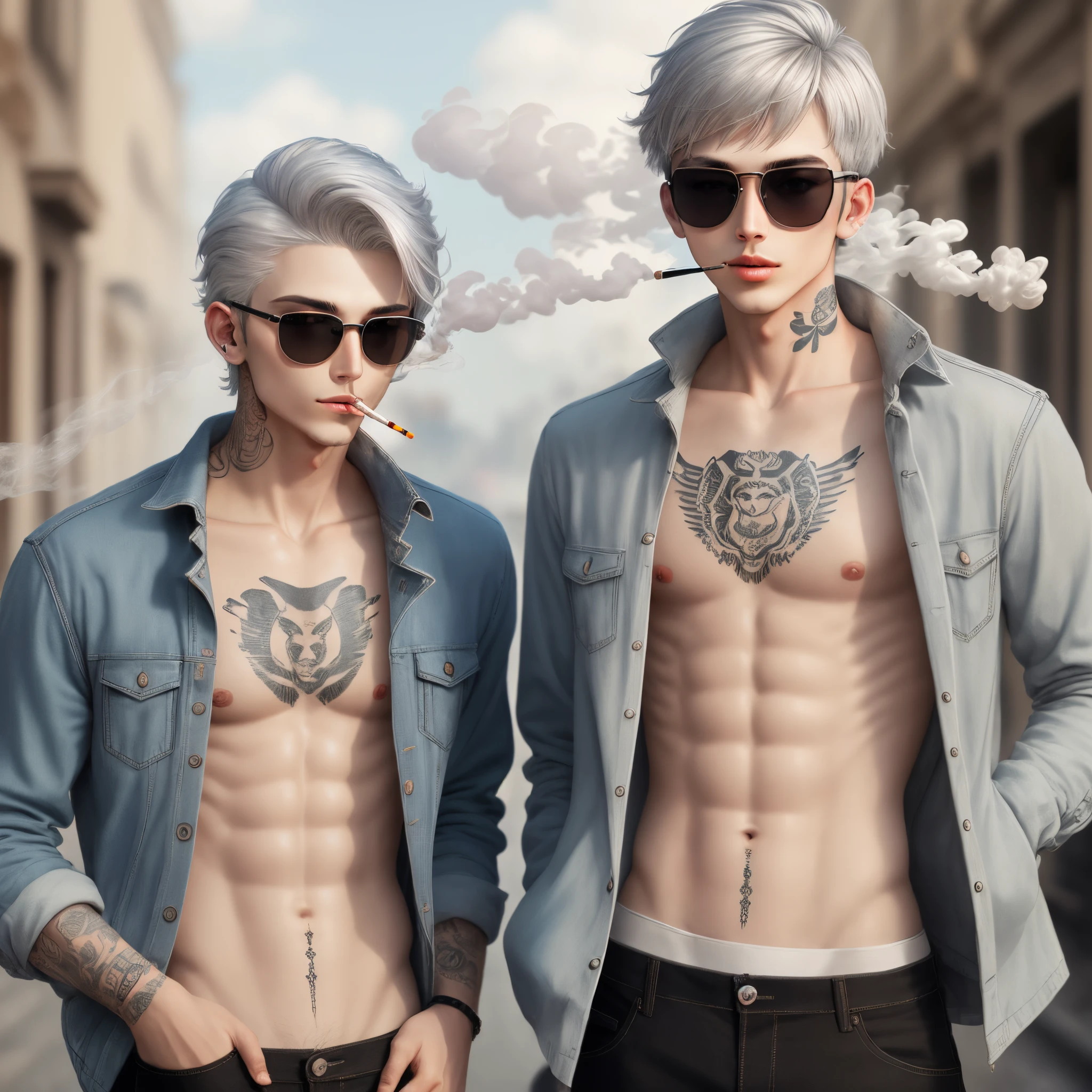 Un chico de universidad, Pale skin, ojos verde gris, shoulder-length chestnut hair, He has a scar on his neck caused by barbed wire, tiene cicatrices por todo el cuerpo, brazos, abdomen, piernas, cara est, pero la mayoria din cubiertas por su ropa, vendas, o su mascara. Lleva una chaqueta negra con manchas de pintura azul y rojo oscuro, camisa de manga larga negra, un pnatalon azul oscuro, y botas negras de cuero,con una macara en blanco completamente. Estilo anime