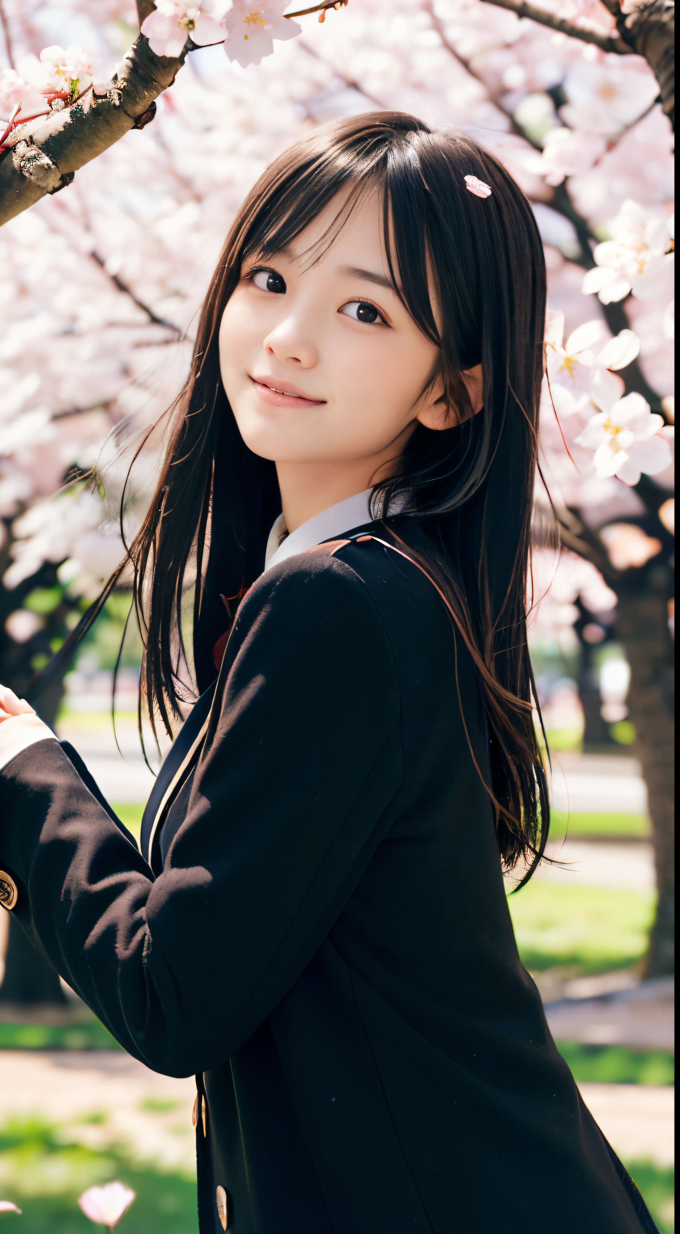 Best-quality, Masterpiece, Ultra-High-Resolution, (Photorealistic:1.4), Raw-Photo, 1girl, 25-years-old, the most famous Japanese idol, ((overjoyed to see the first cherry blossoms)), wearing spring-clothes with cute-design, (extremely cute face like the most popular Japanese idol, (extremely beautiful big-black-eyes), extremely beautiful hair), extremely beautiful skins, extremely beautiful long-eyelashes, extremely beautiful lips, detailed cute-face, detailed big-black-eyes, detailed cherry blossoms, detailed spring-clothes, detailed cute-design