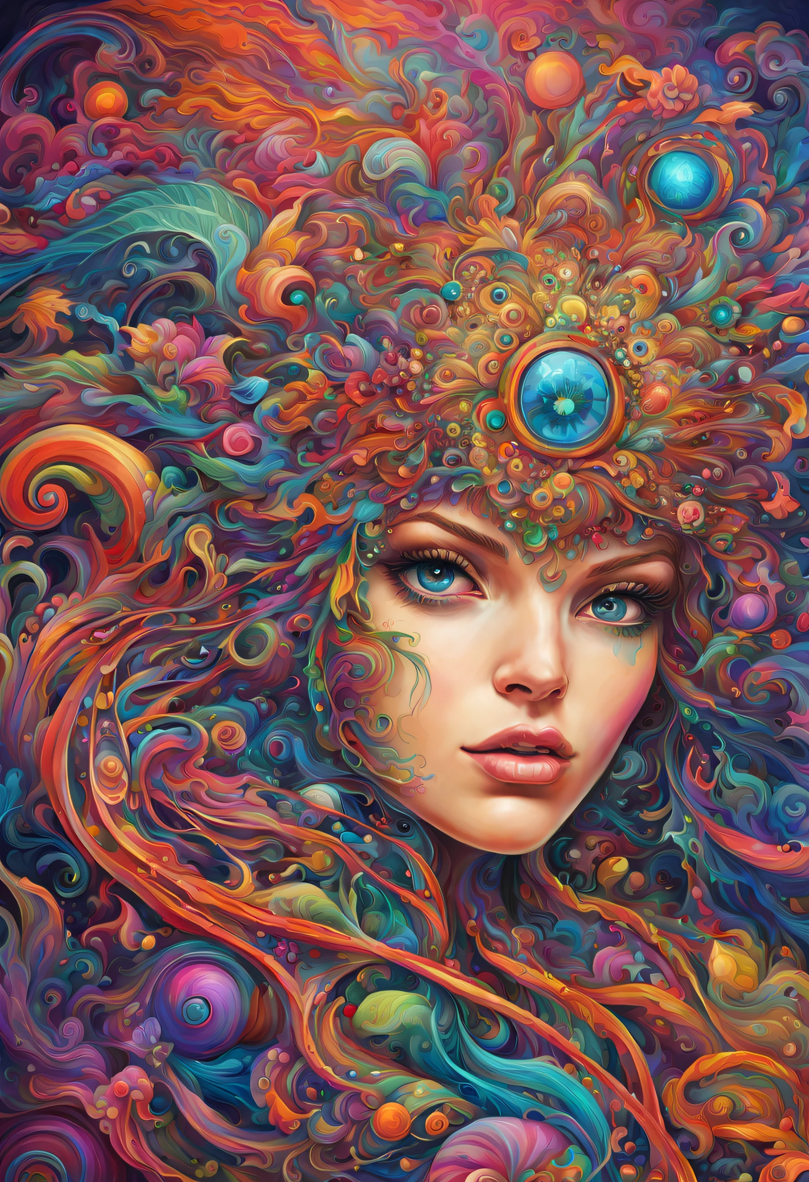 A beautiful flashy psychedelic work, very flashy colorful and textured. Lots of detail and material. It's really mesmerizing