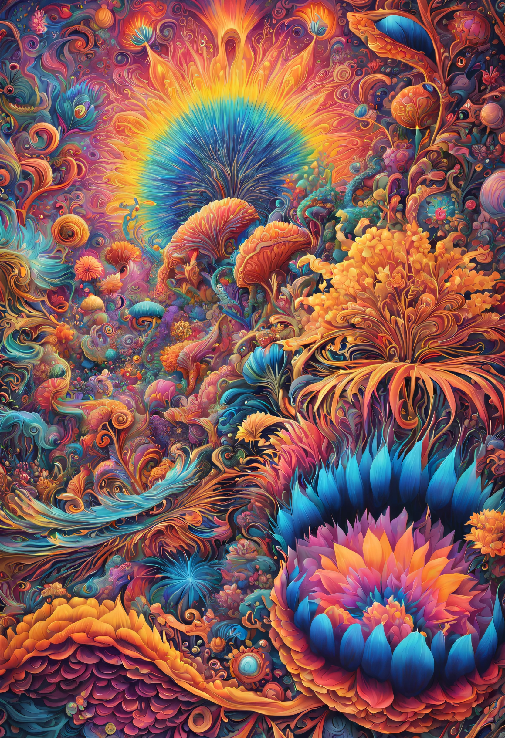 A beautiful flashy psychedelic work, very flashy colorful and textured. Lots of detail and material. It's really mesmerizing