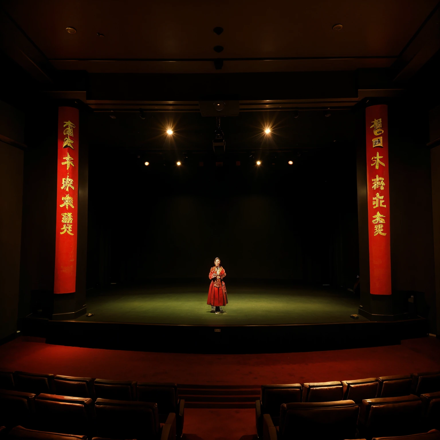 In a theater, a scenography of Chinese shadows in which we see a forest