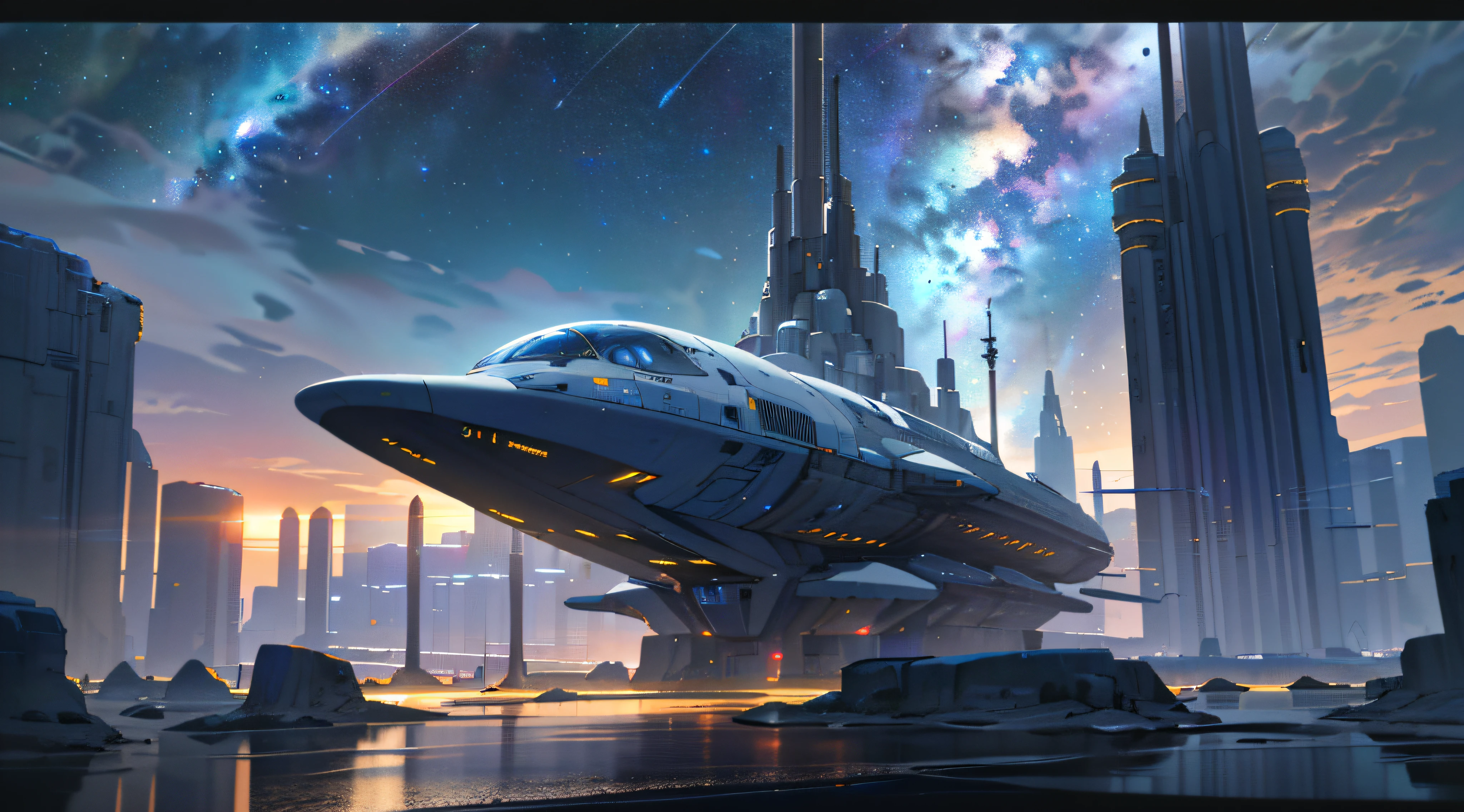 ((8k, RAW photo, best quality, master: 1.4)), ultra high resolution, ultra-detailed, illustration, close up, environment only, laboratory, spaceship, made of stone, night, starry sky, architecture, future, imagination, outdoors, background only, immigration,
