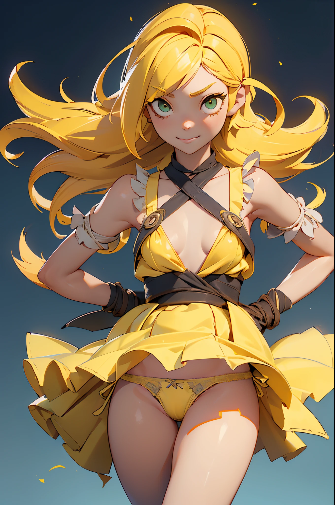 Master Parts, Best Quality, Render Jobs、。.3D Styles、。.3DMM、。.3D, 1girl in, Soio, yellow hair, hitornfreckles, jewely, (Dull expression)、(Detained)、(((Tied up)))、 Realistic, full length, Clear and simple background, yellow fringe, (Long Skirt Dress)、(((Nipples visible from the chest)))、looking at away, Short Bob Hair, Separated lips, green colored eyes, gargantilha, makeup, dressed and smiling, Beautiful teeth, Yellow shoes、((Lace panties))、(((Sukesuke panties)))、((((Panties torn in the center))))、(((((My panties were torn in the middle.)))))、((panties with slit))、(from the slit of the pantiesオマンコLooks)、((((pubic hair is yellow))))、(((Pubic hair is visible)))、((Yellow man hair has grown))、(((((Yellow pussy hair visible through panties)))))、Realistic body、(life-likeオマンコ)、(((Very realistic panties)))、(((up skirt))),(((I can see panties)))、(Cameltoe),、Small、are small、the shape of the papilla is visible、(((The shape of the nipple is clear)))、((pointed papillae))