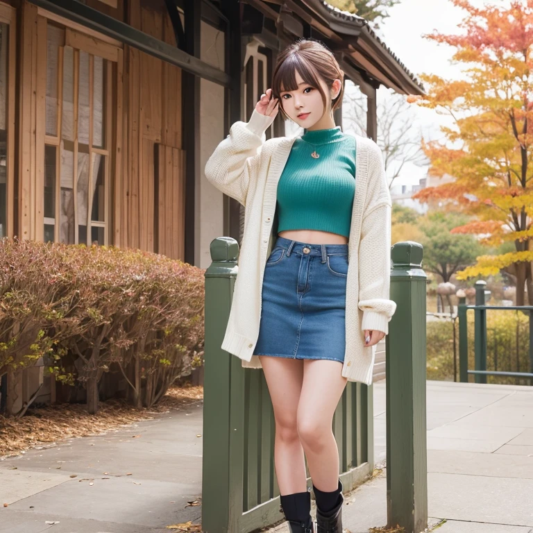 1womanl、24 year old、season、autumnal、a park、Shorthair、a miniskirt